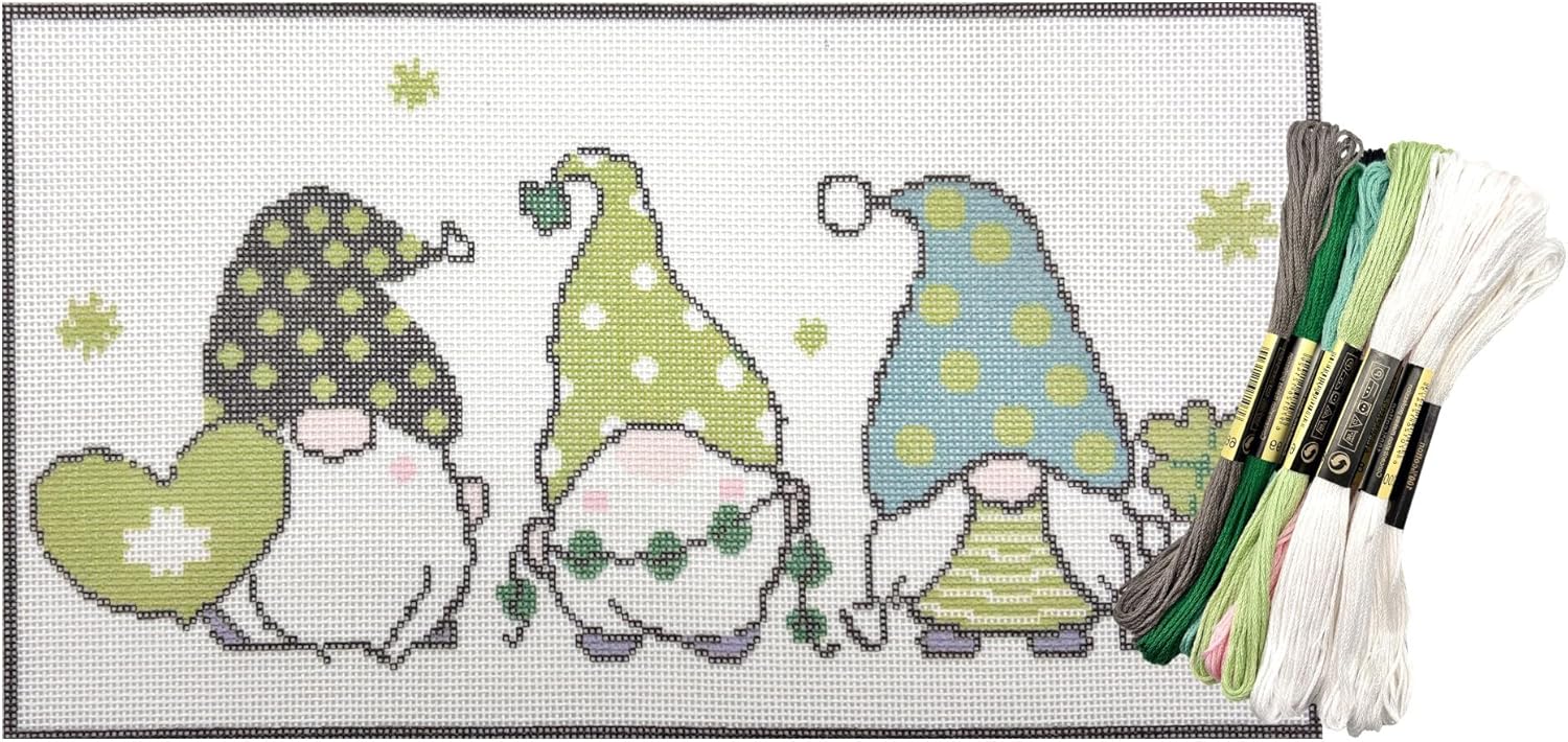 Howie's Needlepoint Needlepoint Kits, 18CT Printed Embroidery Pattern Starter Kits, Stamped Patterns Canvas Kits(Cute Gnomes,6x11inch)