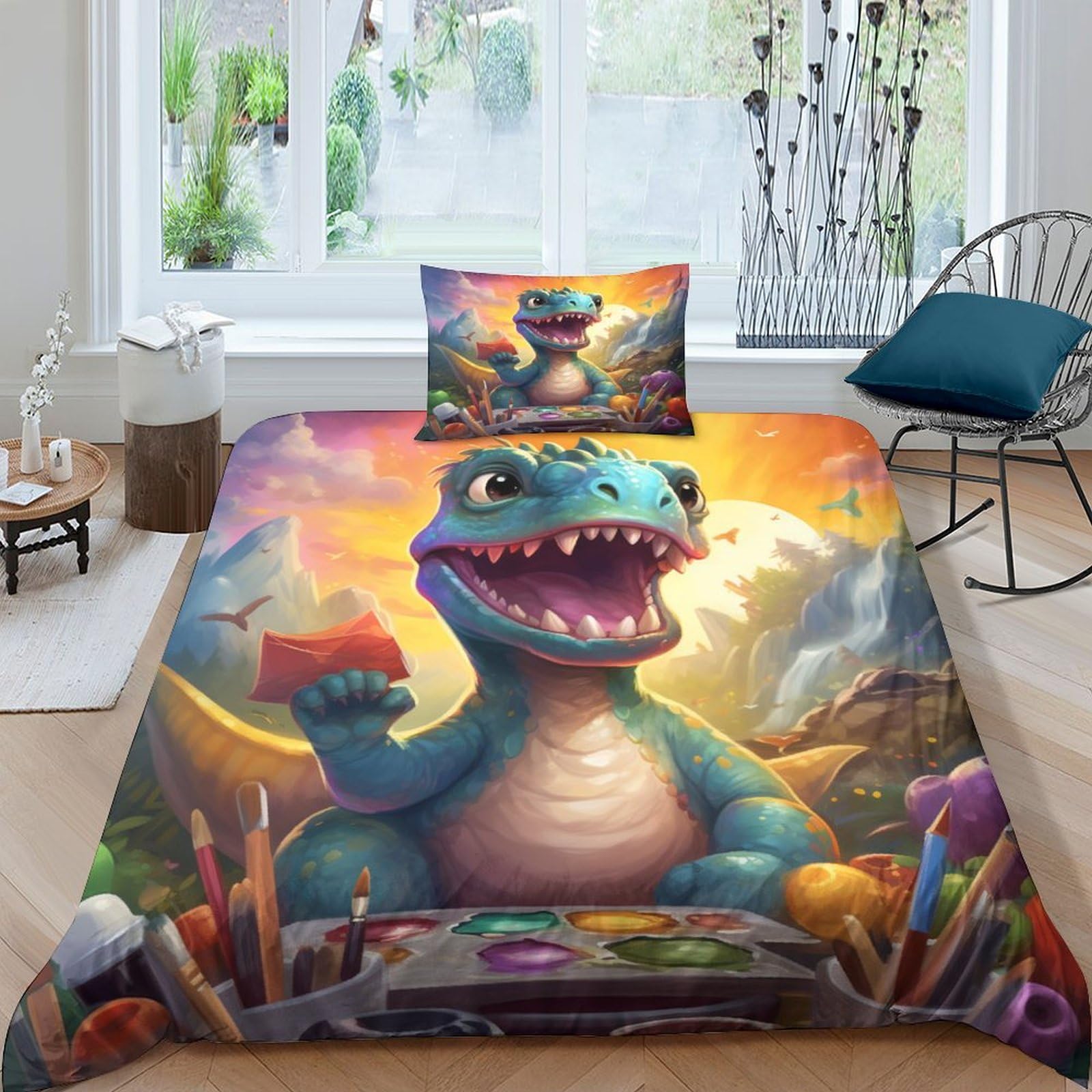 Parure de couette dinosaure 135x200 anti-transpiration en microfibre douce