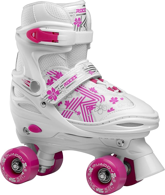 ROCES Quaddy 3.0 Girl - Pattini a Rotelle Quad Bambina Regolabili 4 Misure con Scafo in PE - Scarpa Anatomica con Imbottitura, Chiusura Lacci + Fibbia - Ruote PVC 54×32mm 85A, Cuscinetti ABEC 5