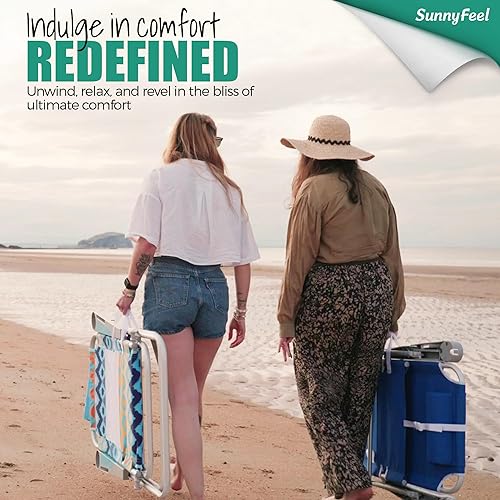 Miniatura 5 de SUNNYFEEL Sillas de playa de gran tamaño de 17 pulgadas de alto, paquete de 2 para adultos, resistentes, 500 libras, 5 posiciones, silla de