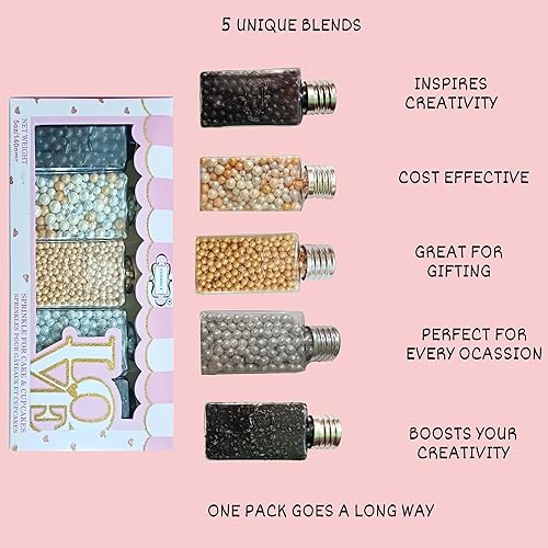 Miniatura 9 de Confect Mezcla de bolas de discoteca para baile de graduación, paquete de 5 gránulos comestibles surtidos con grageas negras, doradas, plateadas y