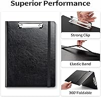 Vista 5 de Sooez Portafolios Portapapeles de Cuero PU Premium con Bloc de Notas, Tamaño Carta, Negro