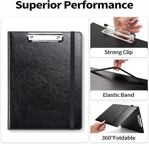 Miniatura 5 de Sooez Portafolios Portapapeles de Cuero PU Premium con Bloc de Notas, Tamaño Carta, Negro