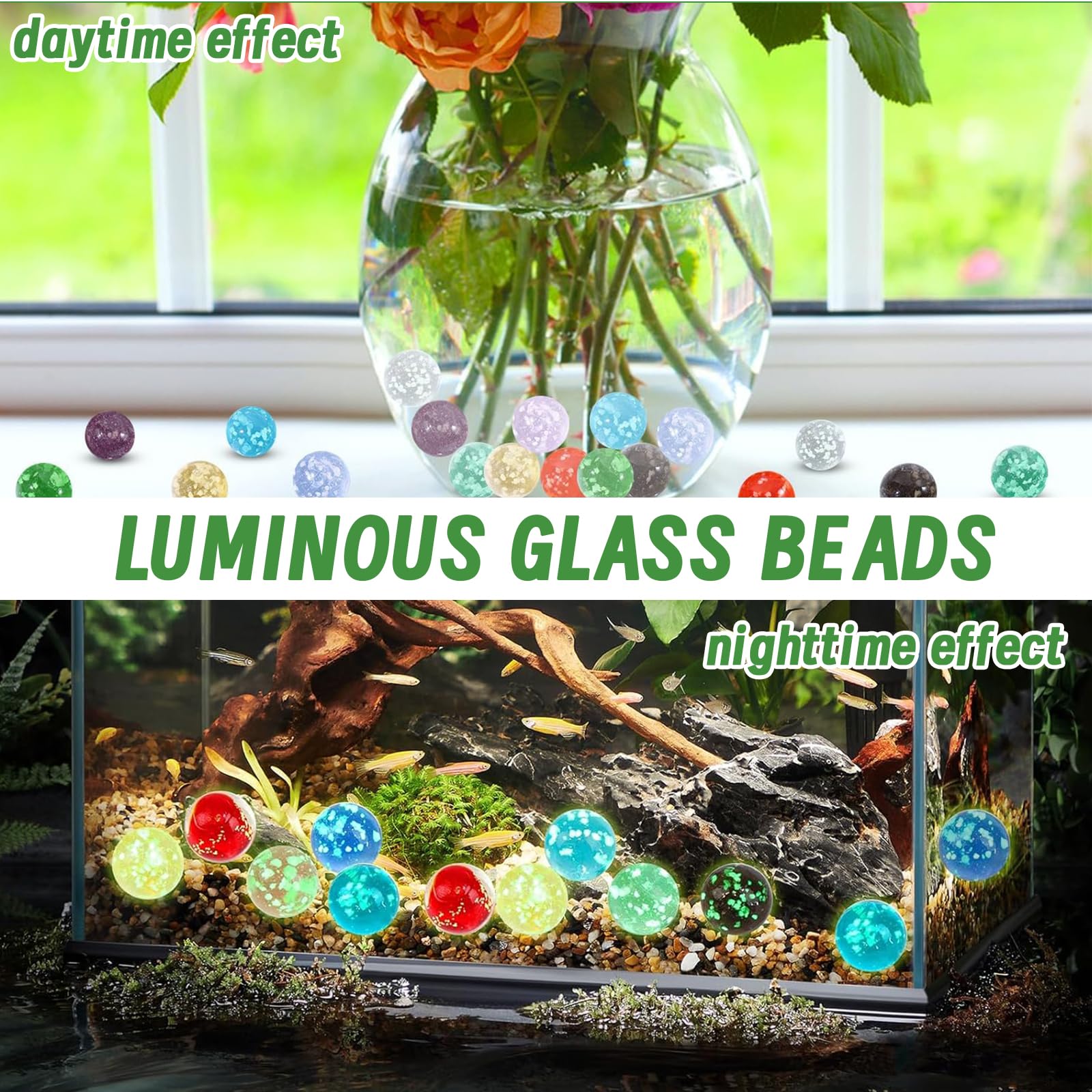 20 Canicas Fluorescentes De Cristal | Brillan En La Oscuridad | 10 Colores | Para Decoración Y Juegos De Canicas