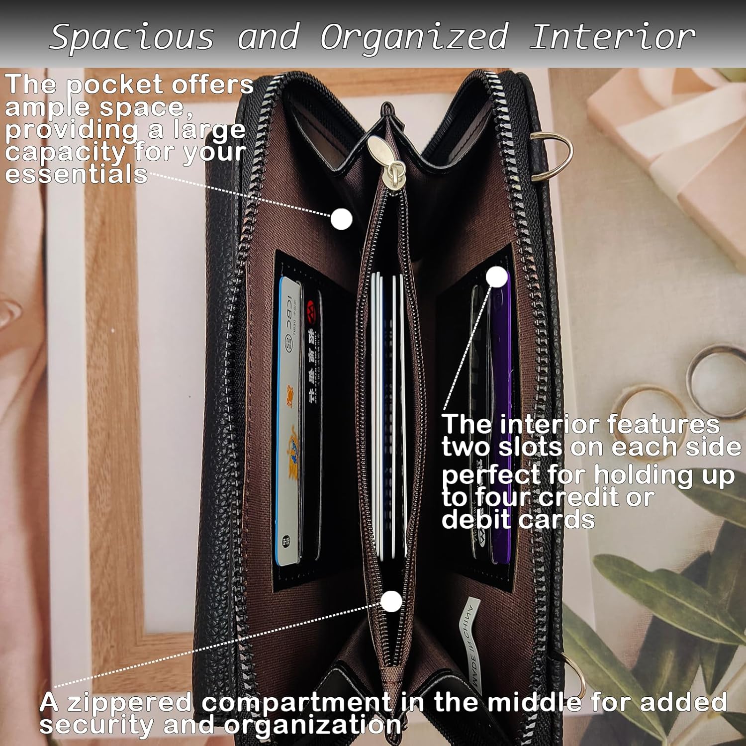 Cell Phone Crossbody Lanyard with Zipper Pouch PU Leather Crossbody Phone Bags Purses with Strap Wallet - Image 3