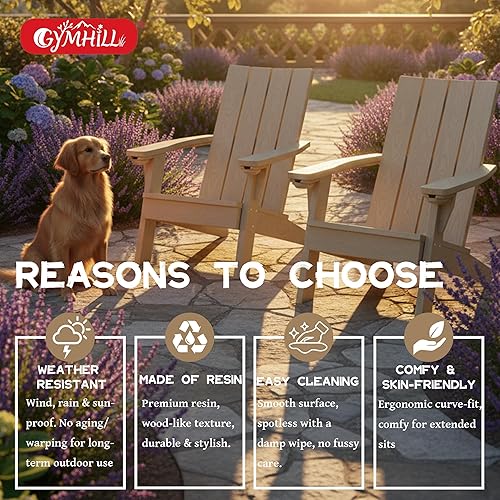 Miniatura 7 de Sillas Adirondack con soporte para tazas, sillas de patio, impermeables, resistentes a los rayos UV, sillas plegables para exteriores, fáciles de