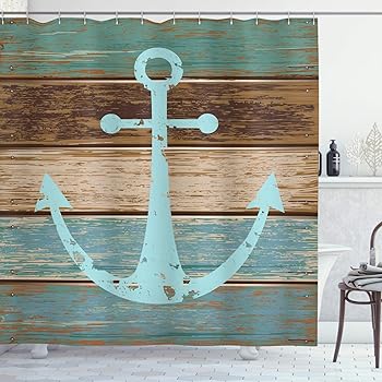 Amazon Com Ambesonne Anchor Shower Curtain Timeworn Marine On Weathered Wooden Planks Rustic Nautical Theme Cloth Fabric Bathroom Decor Set With Hooks 70 Long Teal Brown Home Kitchen