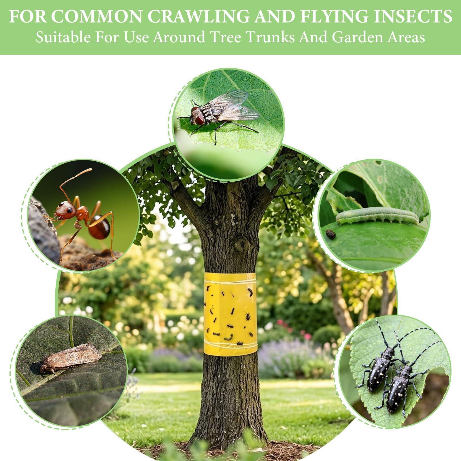 5 m cinta pegajosa para árboles, cinta adhesiva para insectos, cinta amarilla de doble cara para envolver troncos, 25 cm de ancho, recortable, con 40 alambres de sujeción de 23 cm (25 cm * 5 m)