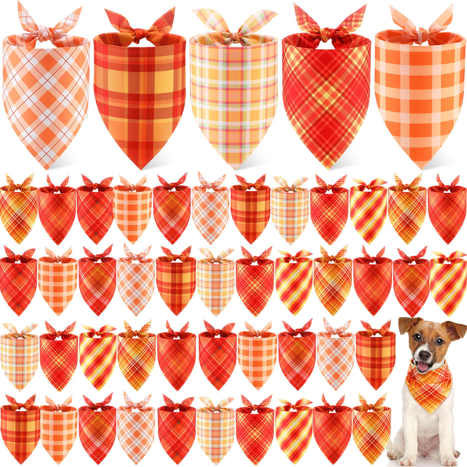 Weewooday 50 Pcs Thanksgiving Fall Dog Bandanas Bulk Plaid Bandanas for Dogs Autumn Soft Doggie Bibs Triangle Scarves for Small Medium Large Pet Costume(Plaid Pattern, 25.6 x 17.7 x 17.7 Inch) — image 1