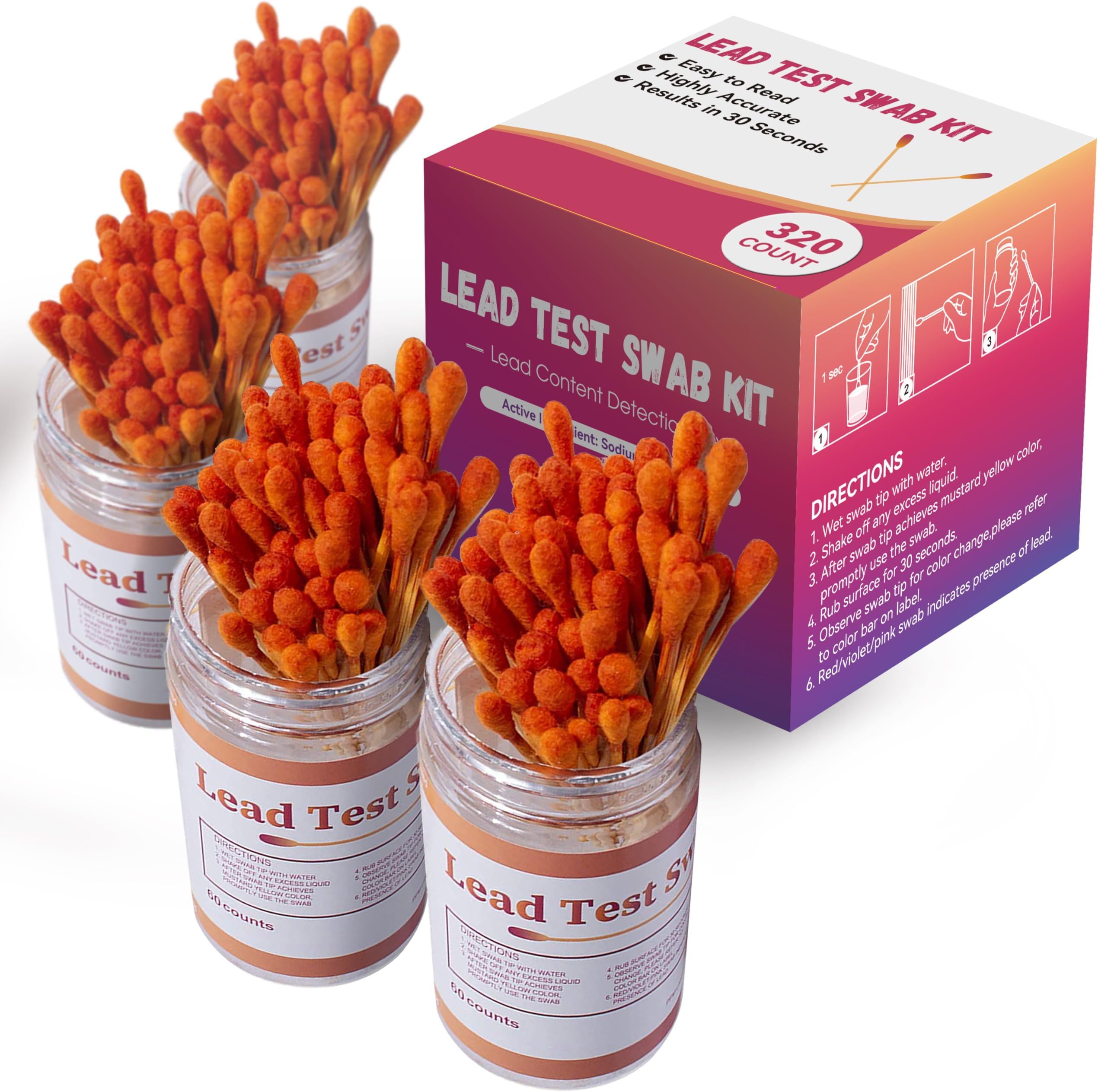 Lead Test Kit (320 Rapid Testing Swabs) 30-Second Results. Dip in Water. Home Use for All Surfaces - Painted, Jewelry, Wood [LS320]