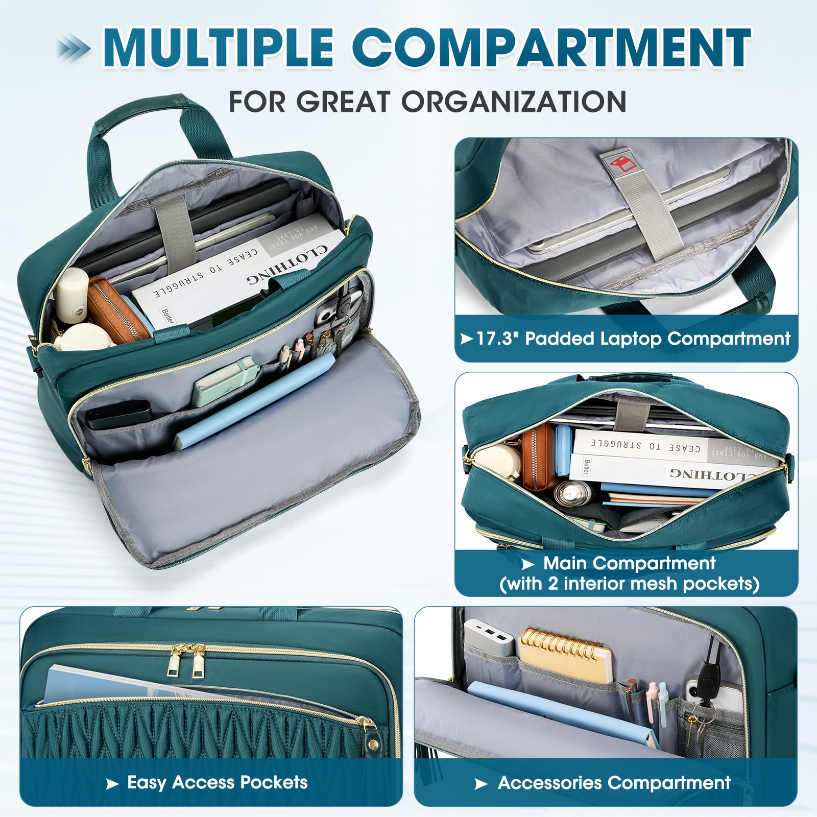 RAINSMORE Borsa Porta PC 17.3 Pollici Capiente Borsa Lavoro Donna Impermeabile Borse Computer Messenger Portadocumenti per Ufficio Università Insegnante Nero