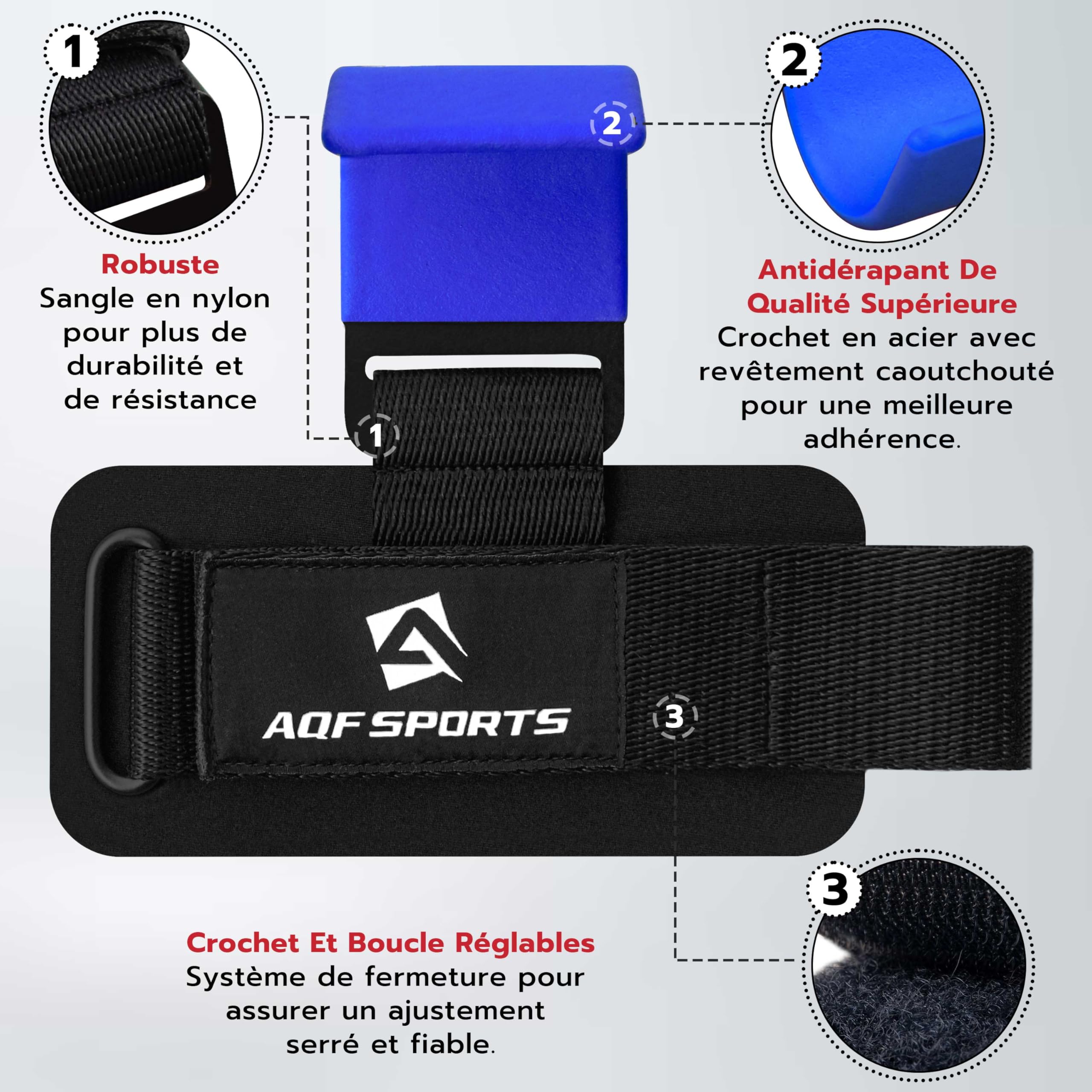 Sangles Musculation AQF Avec Crochets - Néoprène 8mm - Pour Tractions, Soulevés De Terre