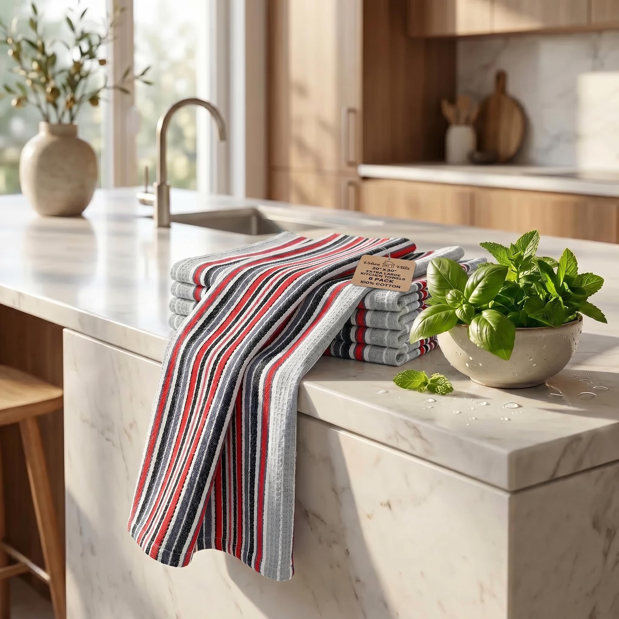Urban Villa ręczniki kuchenne waflowe (zestaw 6 sztuk) szare