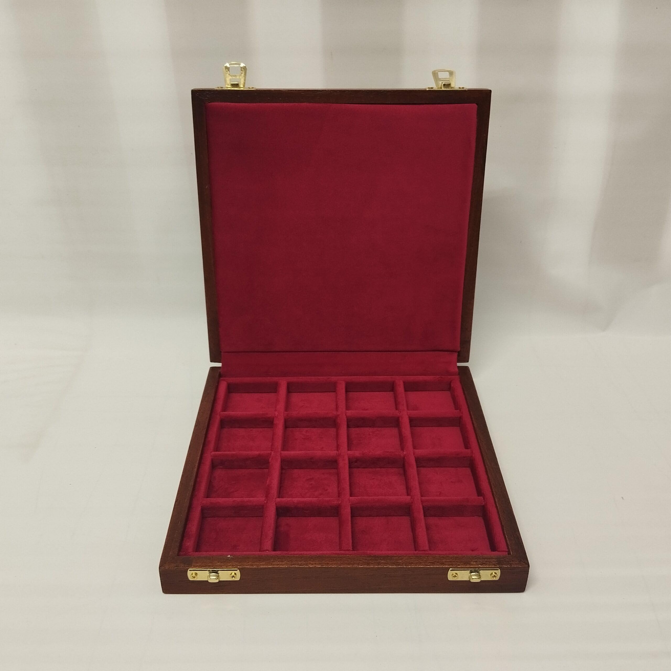 Coins&More Cofanetto portamonete e medaglie in legno e velluto artigianale, 16 caselle 40x40 mm, numismatica, Made in Italy