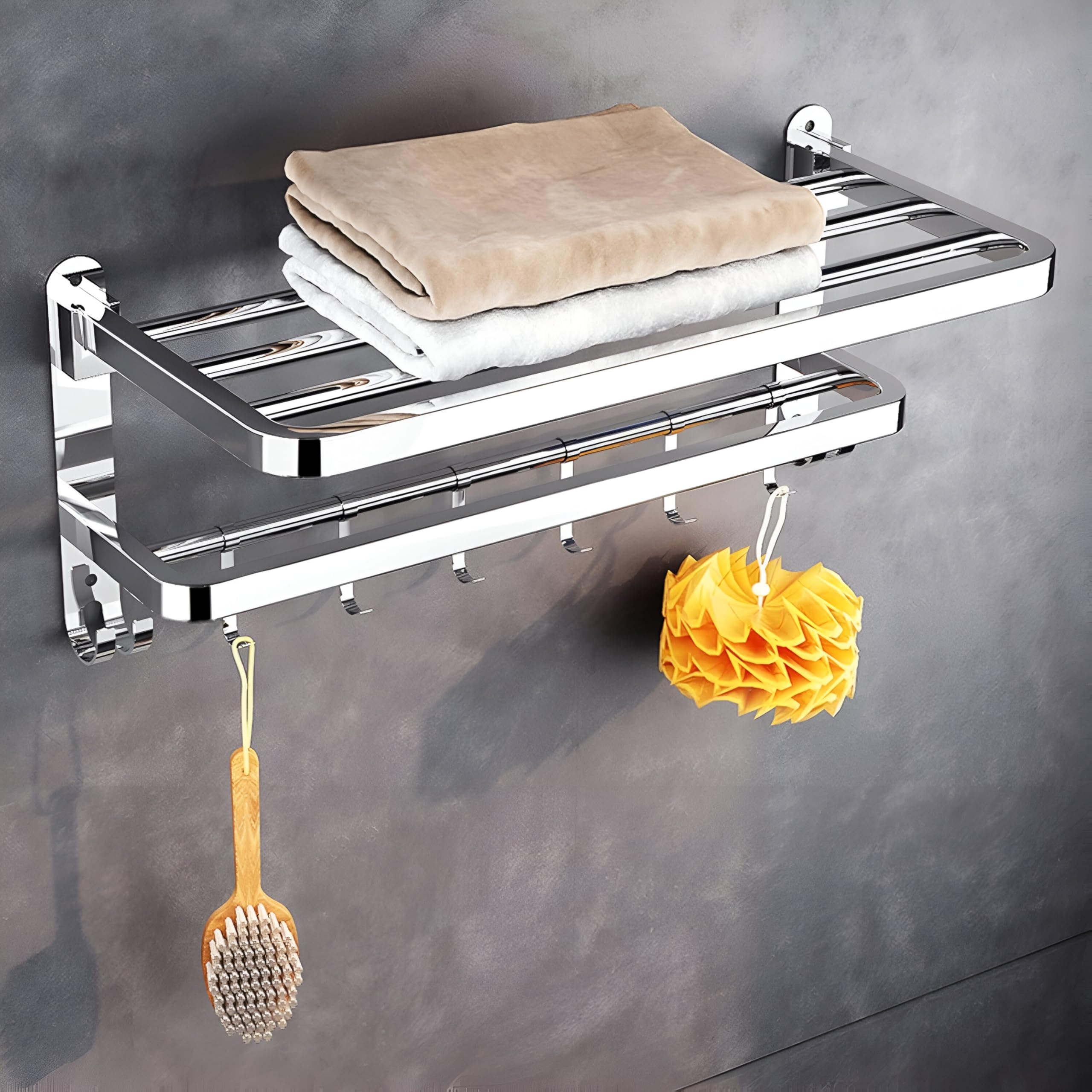 Pivalo Heavy-Duty Stainless Steel Dual Folding Towel Rack for Bathroom 24 Inch Towel Hanger/Towel Holder/Stand/Towel Bar/Bathroom Accessories (Chrome)-image-44