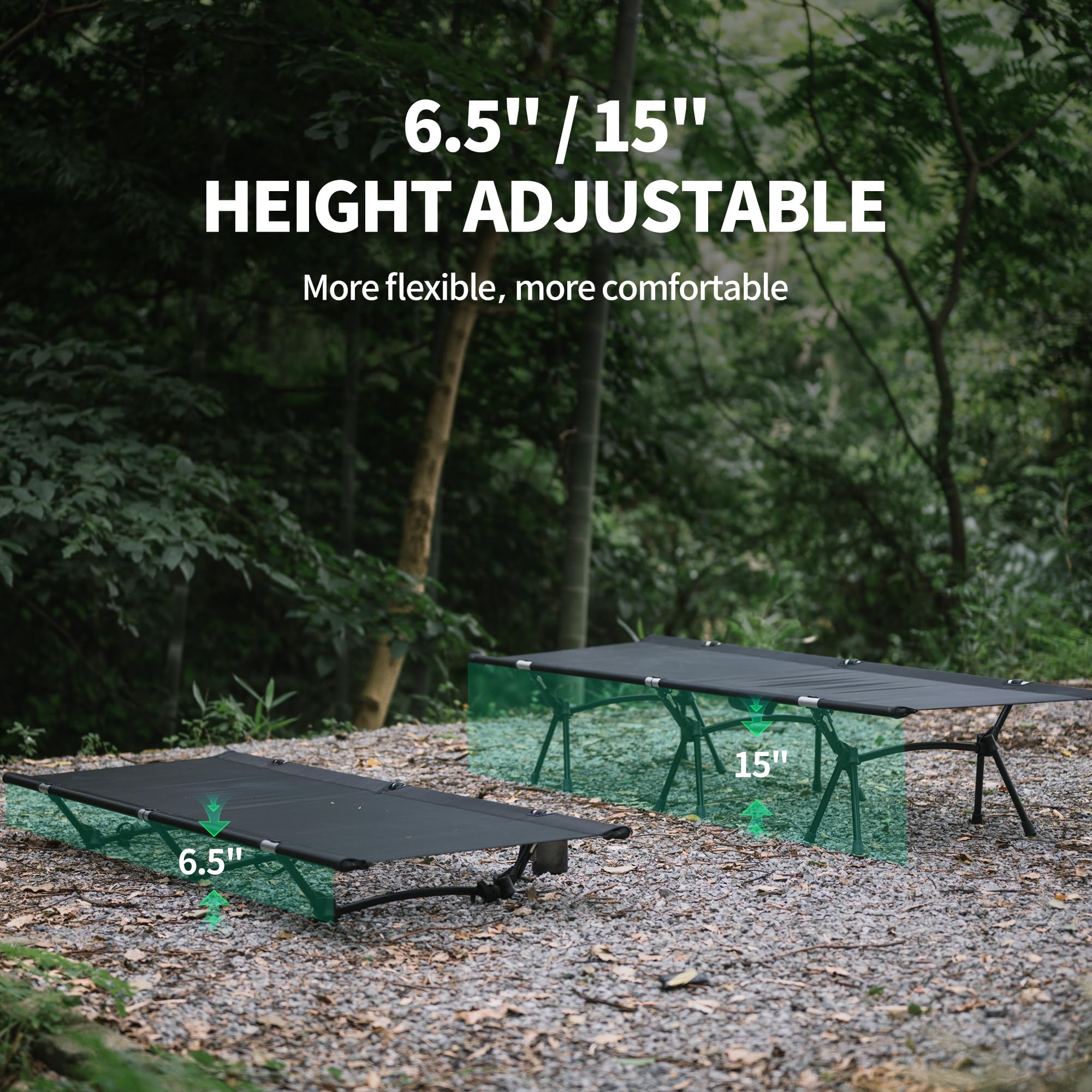 Naturehike WildField Höhenverstellbarer Campingbett, Ultraleichtes Faltbett, Kompakt und tragbar für Camping, Wandern, Reisen und zu Hause