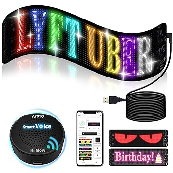 Programmable LED Sign with AI-Voice Control, ATOTOEXCEL Scrolling USB 5V Flexible Led Sign for Car, Bluetooth App Control Custom Text Pattern Animation LED Display for Car Store, 19.4''x 4.3''
