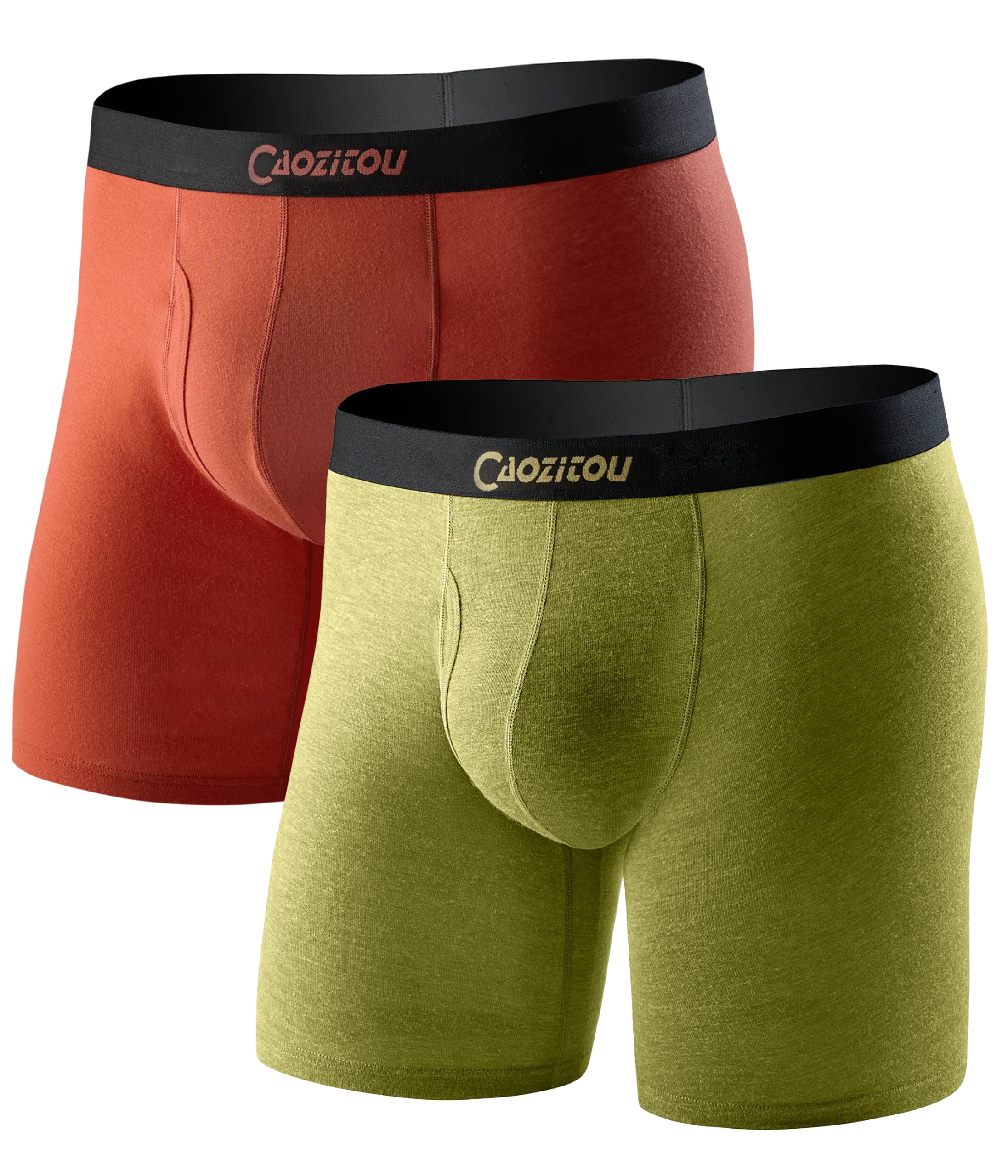 CAOZITOU Merino Boxershorts Herren 2er Pack, 100% Merinowolle Lange Unterhosen Männer, Wolle Unterwäsche mit Eingriff Atmungsaktive