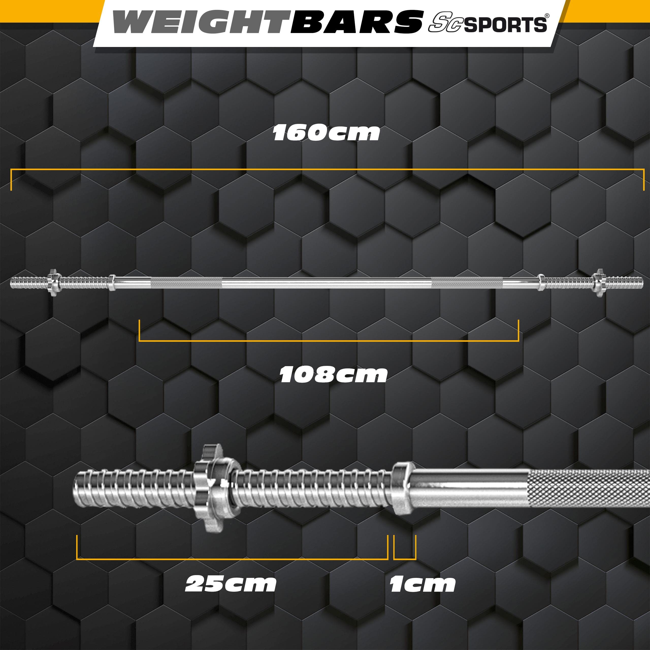 ScSports Sztanga sztanga 160 cm, Ø 30 mm, z blokadą śrubową, waga 9,5 kg