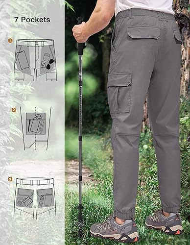 Miniatura 2 de PULI Pantalones cargo para hombre, pantalones deportivos de senderismo cónicos, elásticos en 4 direcciones, resistentes al agua, de secado rápido