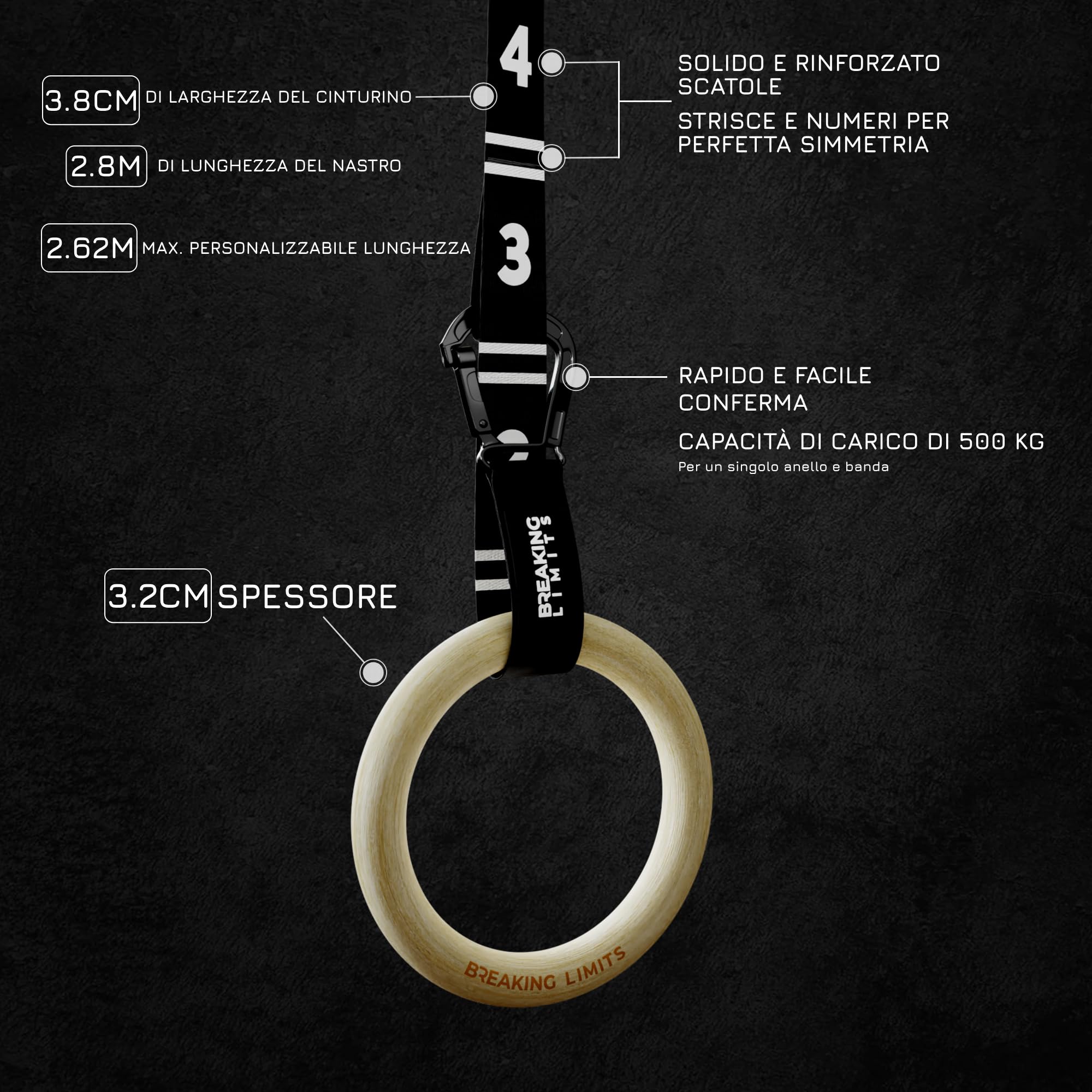 BREAKING LIMITS Anelli Calisthenics – Anelli da ginnastica – Anelli Palestra per Calistenica, Crossfit, Gym & Fitness