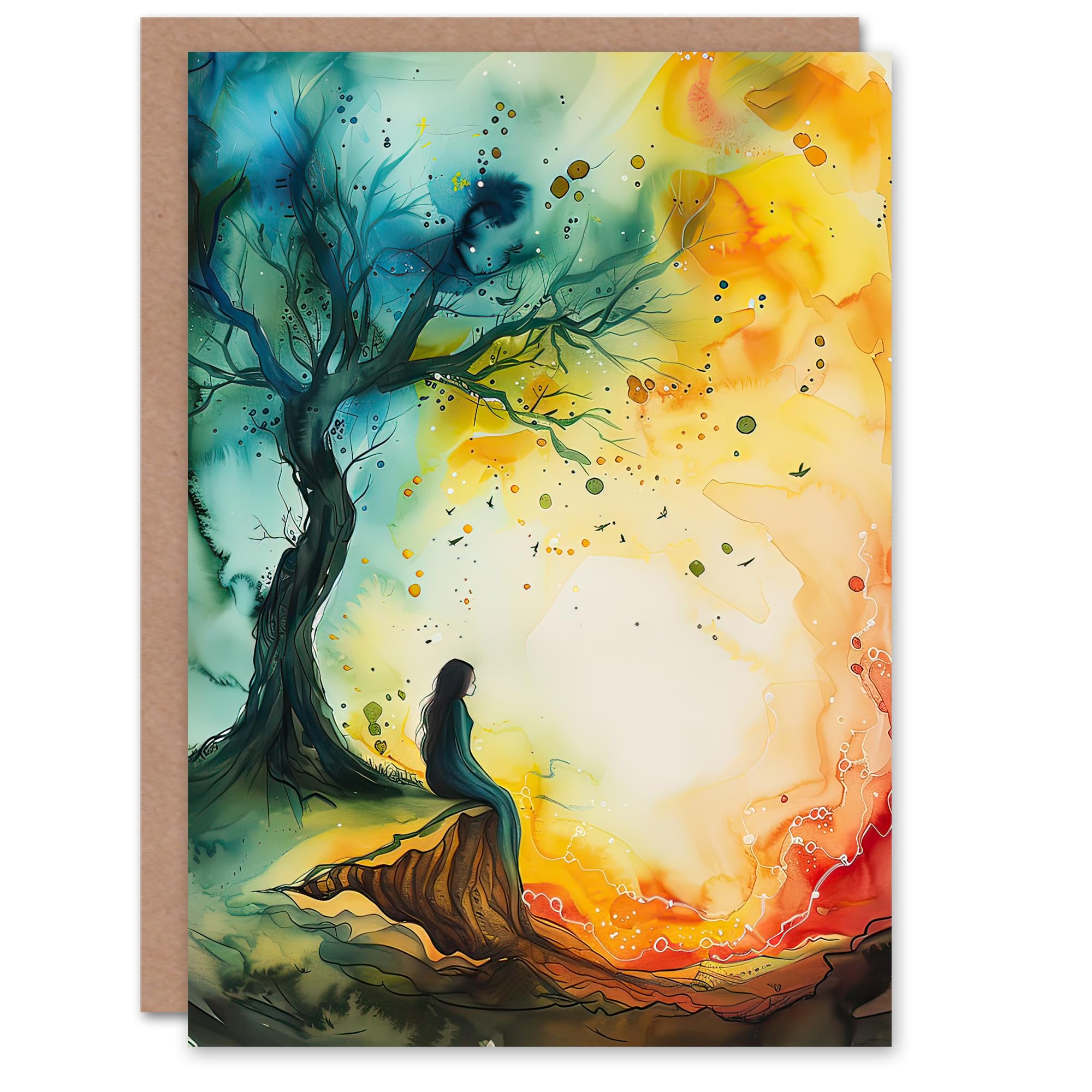 Artery8 Greeting Card Magician Forest Misty Rainbow Sunrise Concept Art Blank For Him Or Her Art Birthday Card