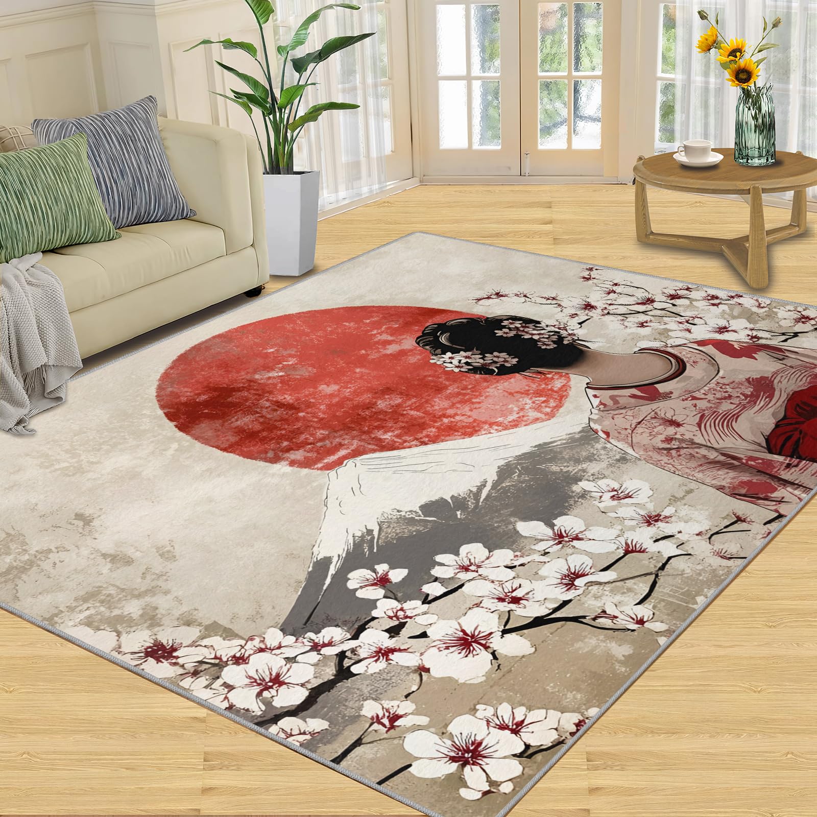 Amazon.com: Japanese Geisha Carpet - 4x5 Rug, Cherry Blossoms Red