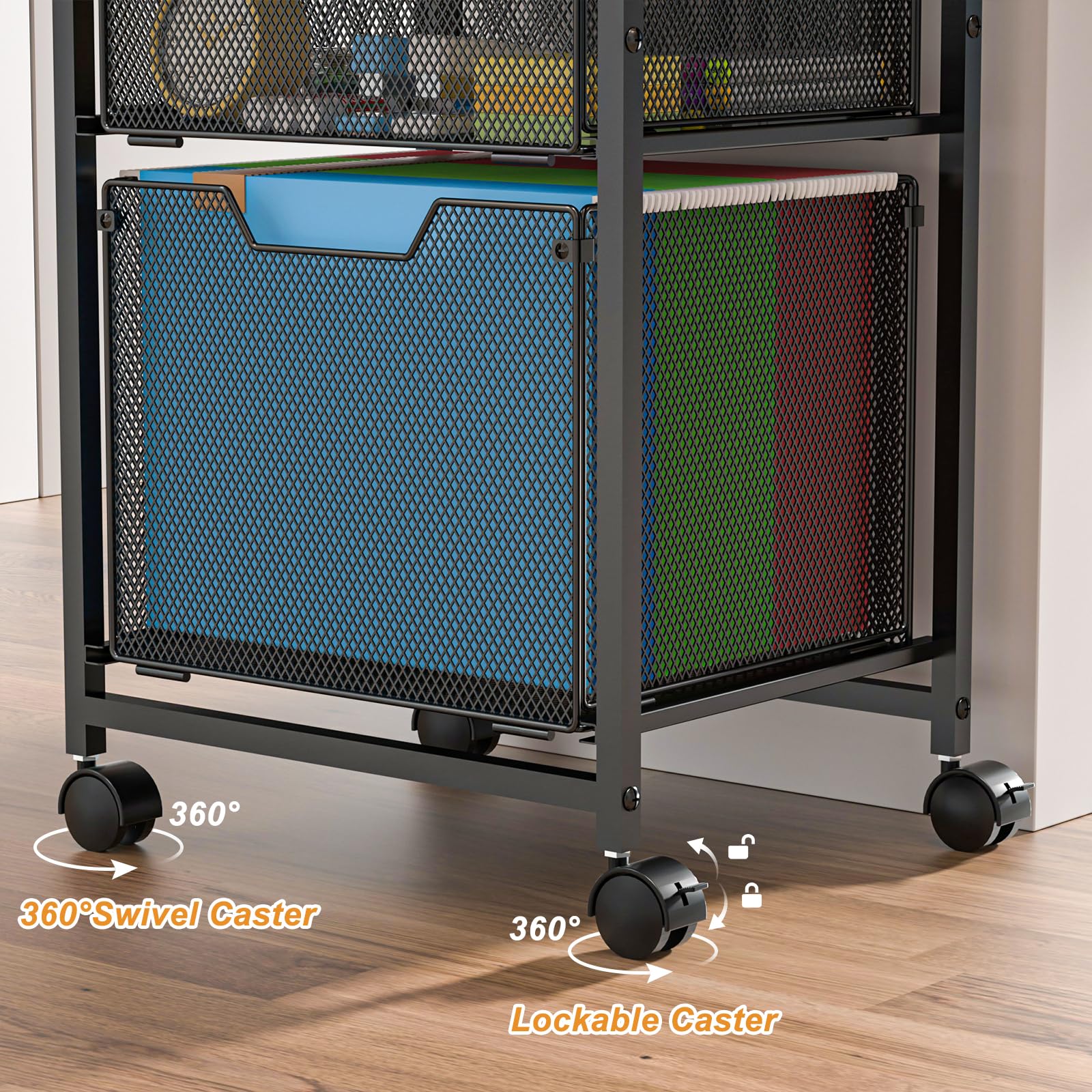 Carrello portadocumenti a 6 ripiani con 2 cassetti, organizer per cartelle sospese, archiviazione file formato lettera con ruote, armadietto mobile multistrato per ufficio e casa