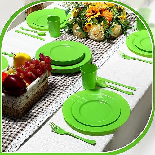 Miniatura 6 de Juego de vajilla de plástico de 150 piezas, platos desechables de Navidad, 50 platos, 75 cubiertos de plástico, 25 tazas, sirve a 25 invitados para