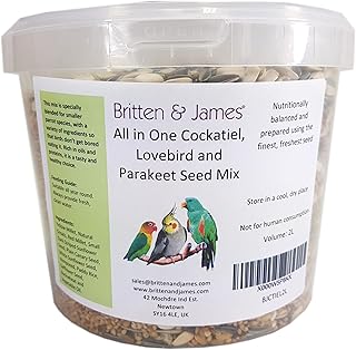 Britten & James Best All in One Seed Mix for Cockatiels Lovebirds & Parakeets 2L Tub (1.6kg). The best all in one mix. Nutritionally balanced. Prepared using the finest seed