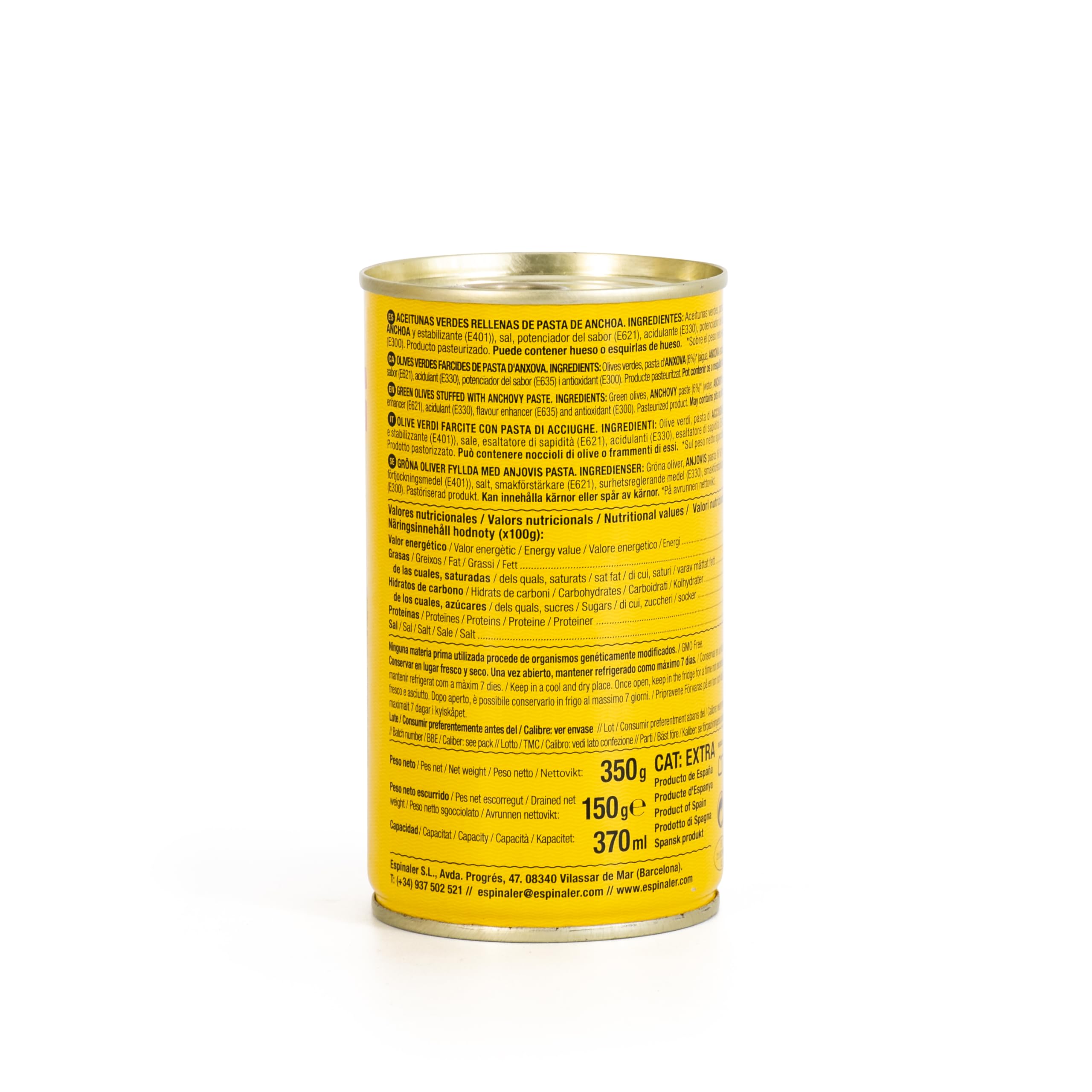 Espinaler Aceitunas Rellenas 350 gr - Olivas Verdes Rellenas - Encurtidos Gourmet - 15 Pack