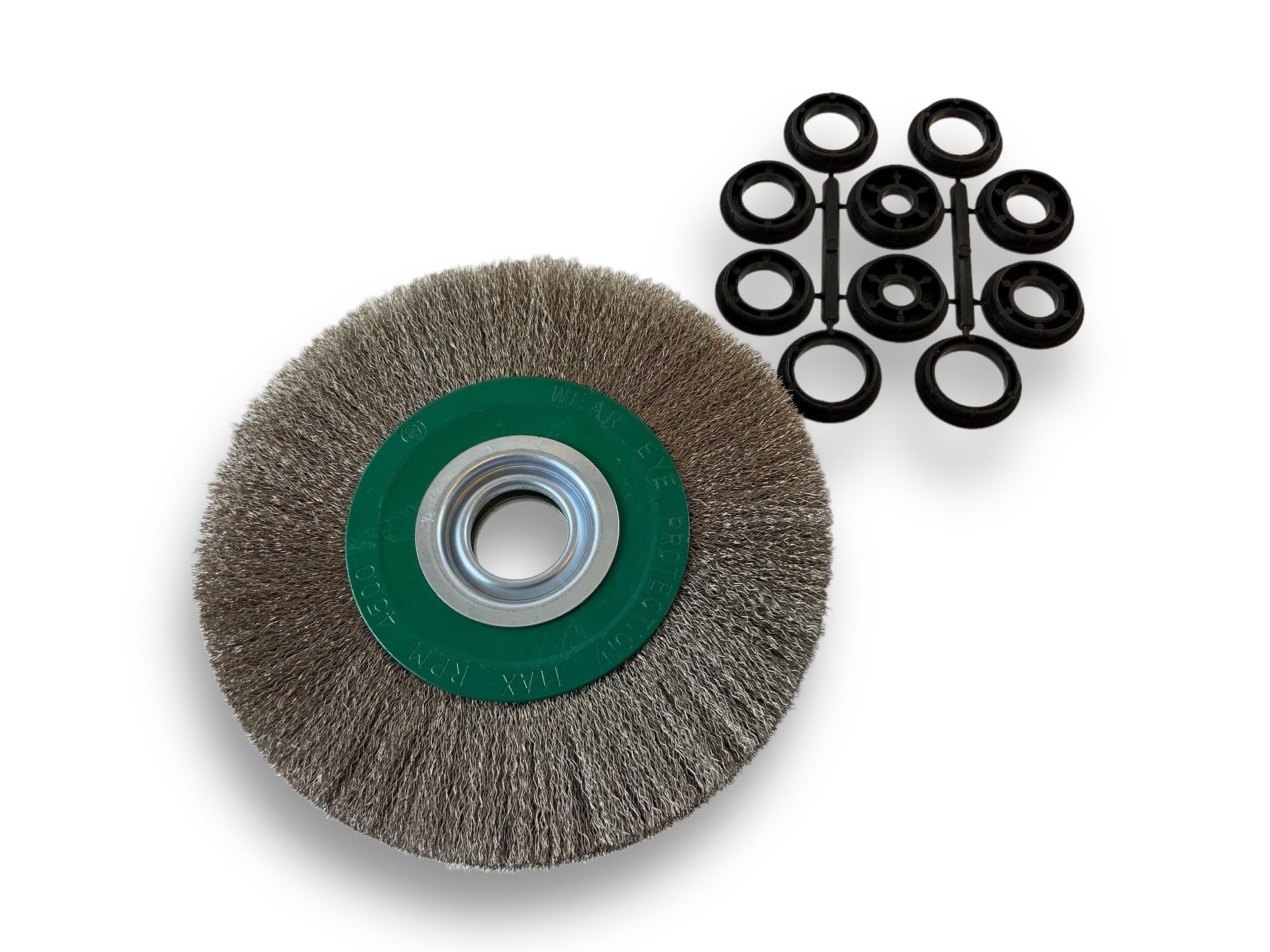 Brosse circulaire INOX | Ø 200 mm | Epaisseur 3 rangs | Fil souple 0.20 mm ondulé | Alésage 32 mm + réducteur bague 25/22/20/16/12 mm | Touret meuleuse affûteuse ponceuse | Kibros 238203IV