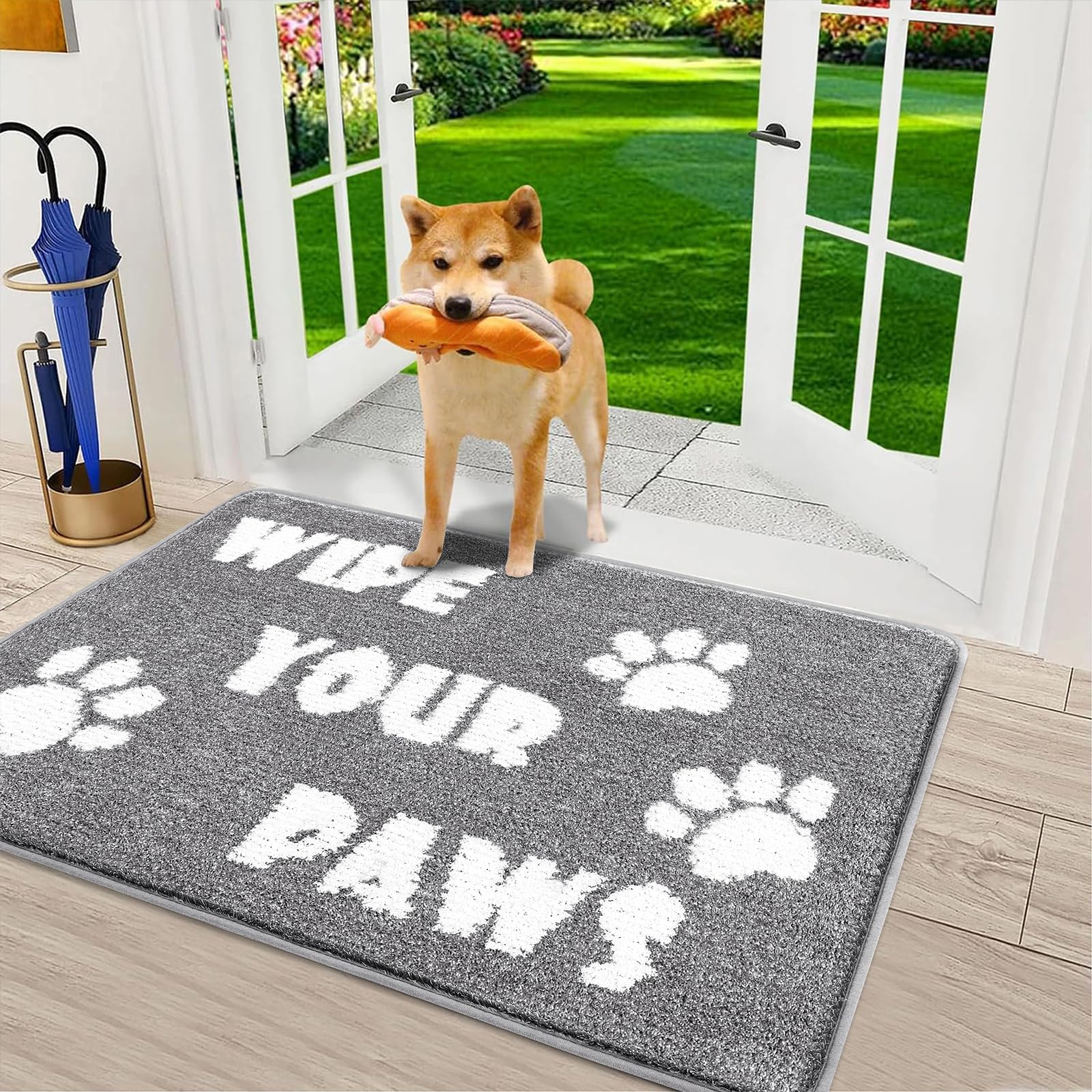 Enyhom Washable Door Mats Indoor 60 x 90 cm, Non Slip Entrance Mat Absorbent Shoes Catcher Mat Mud Dirt Trapper Dog Mats for Muddy Paws,Grey