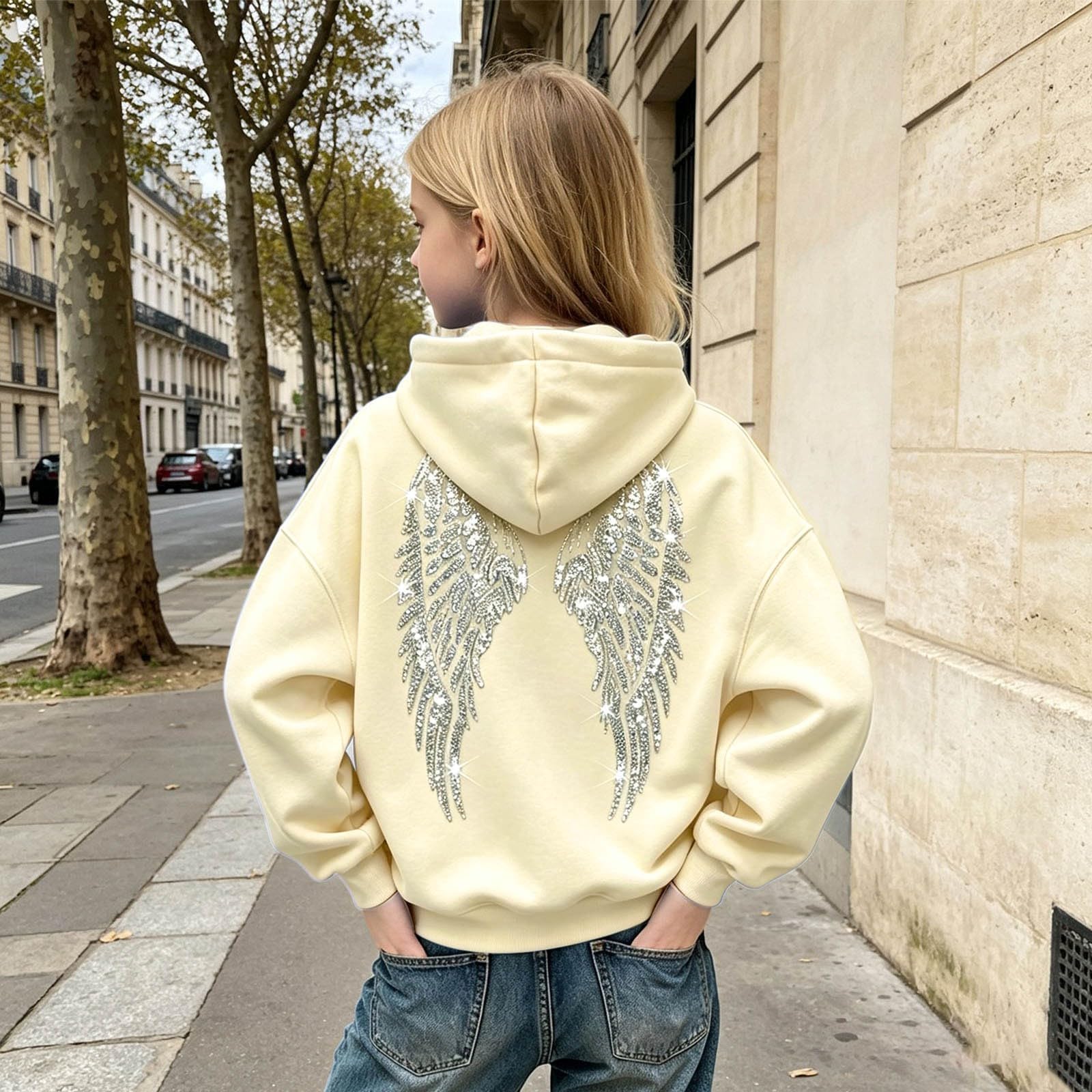 Genérico Sudadera con Capucha para niñas y niños, con de ángel, Holgada, raglán, Manga Larga, Sudadera Cordon para Otoño Invierno Cómoda Transpirable Deportes