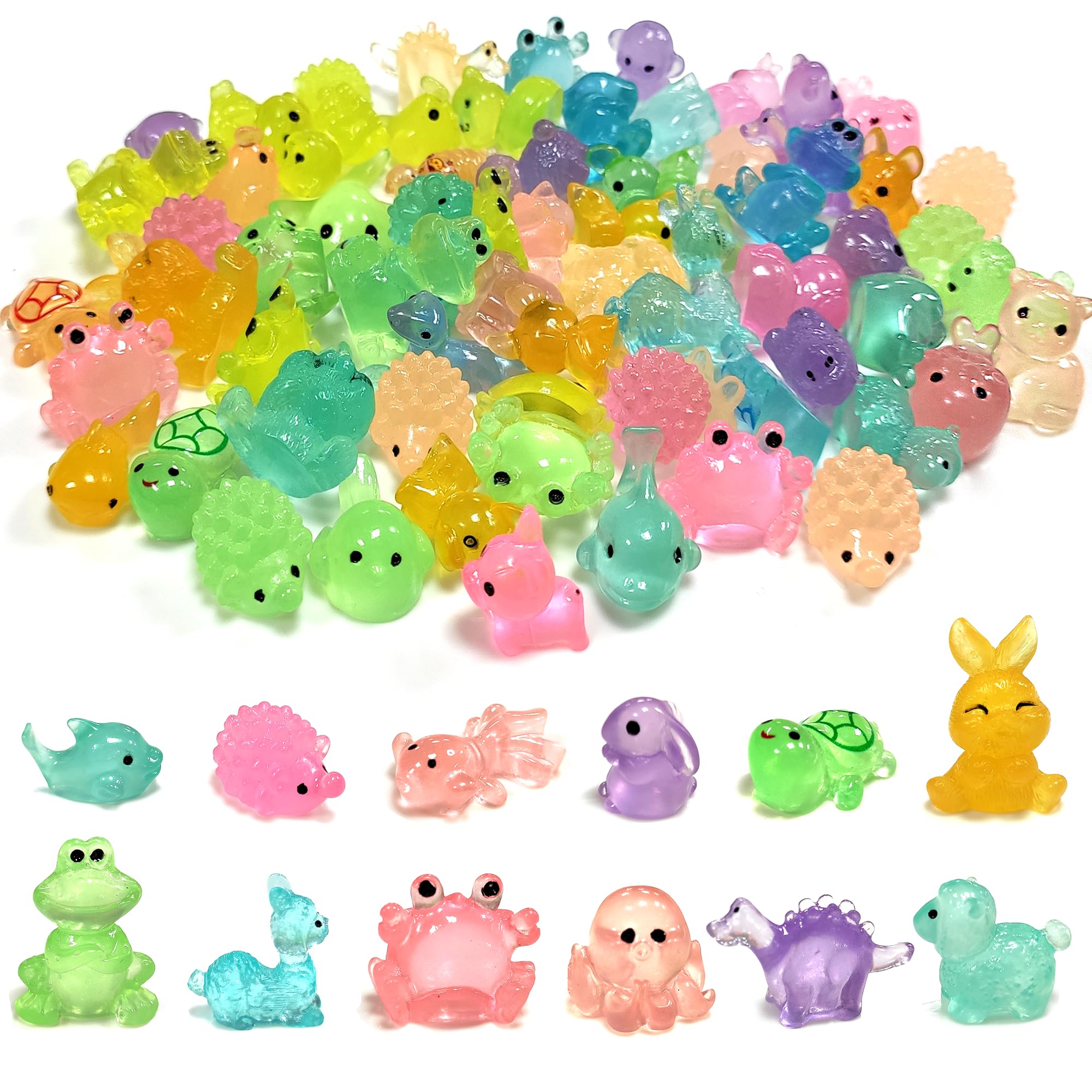 SKKWOPE 70PCS Glow in the Dark Mini Resin Animals, Cute 3D Tiny Figurines