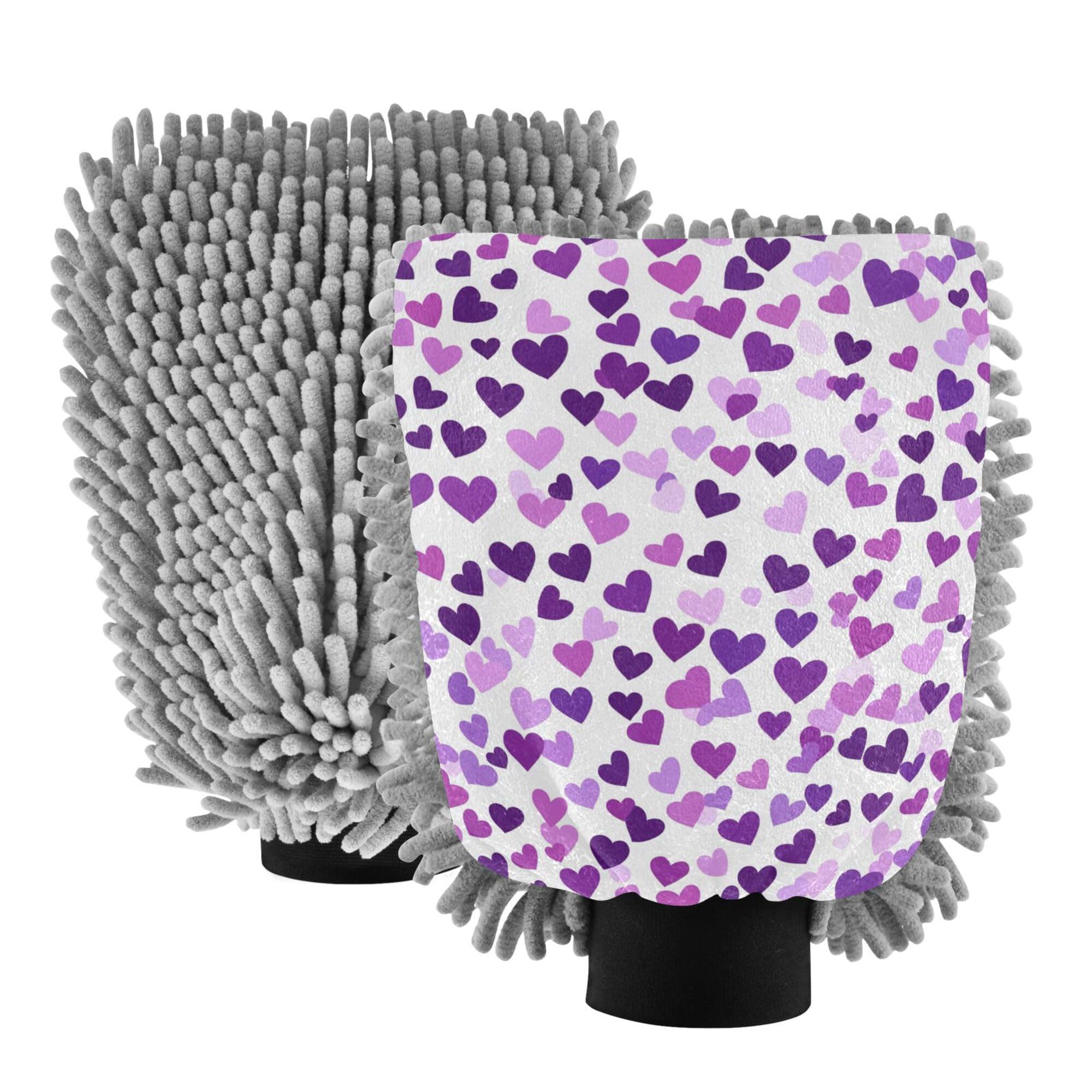 Purple Hearts Day Purple Hearts Wash Mitten for Cars 11.8'' Car Washing Gloves Non Scratch Clean Safe Mitt for Hand Brush Cleaning