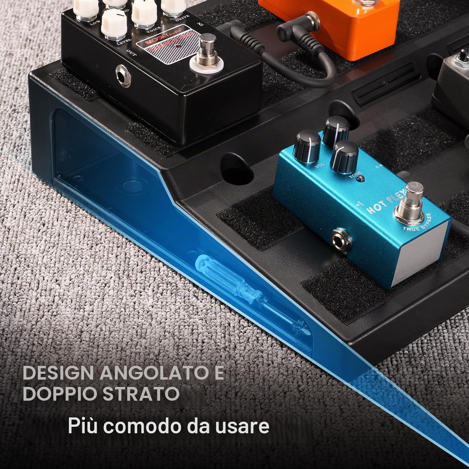 LEKATO Pedalboard per chitarra con borsa, ampio spazio per effetti multipli, scheda effetti per chitarra 50 x 25 x 6 cm, design durevole e portatile per musicisti