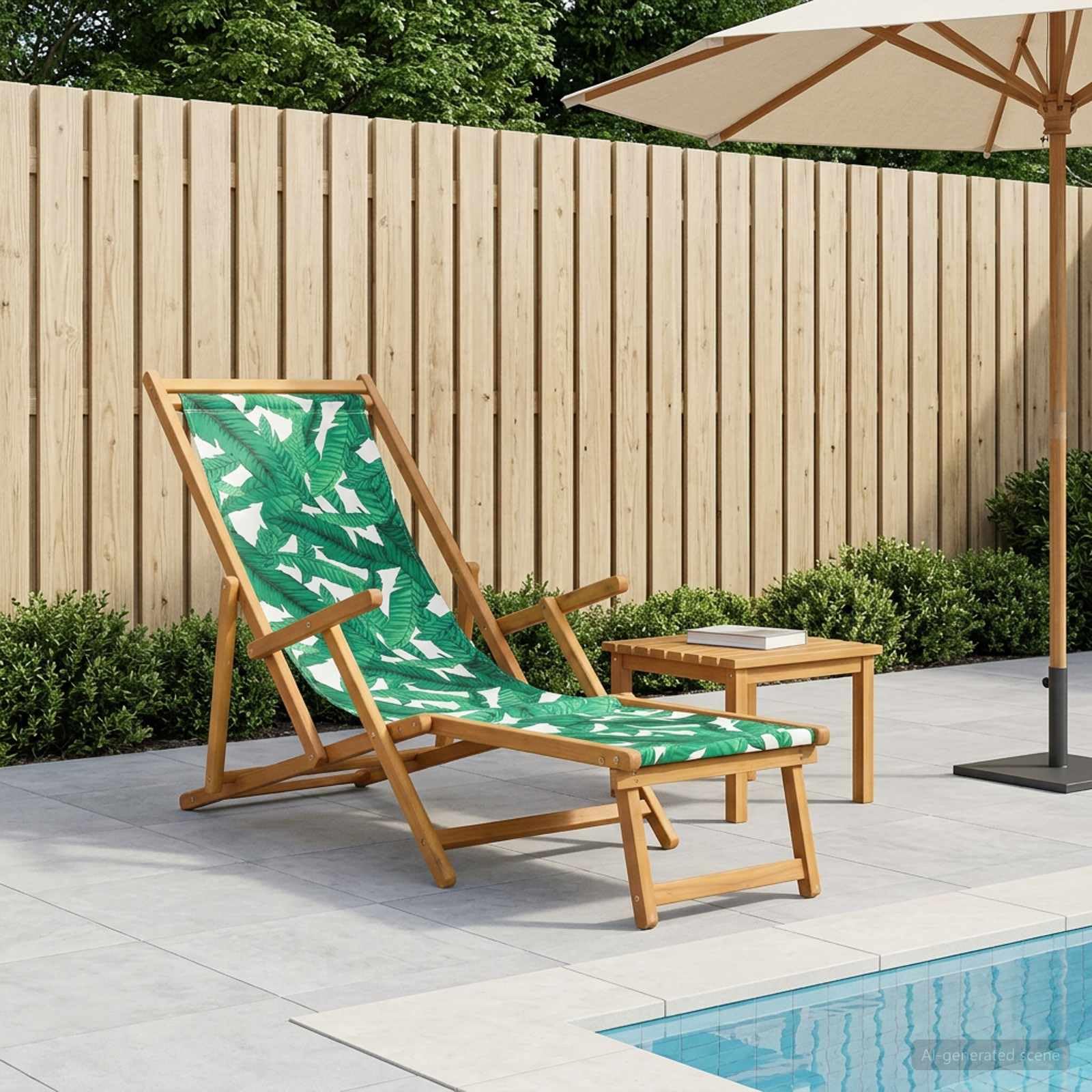 Sdraio pieghevole a 3 posizioni, in legno massiccio di eucalipto, con poggiapiedi, sdraio da giardino per balcone, terrazza, piscina, sedia a sdraio regolabile per relax all'aperto