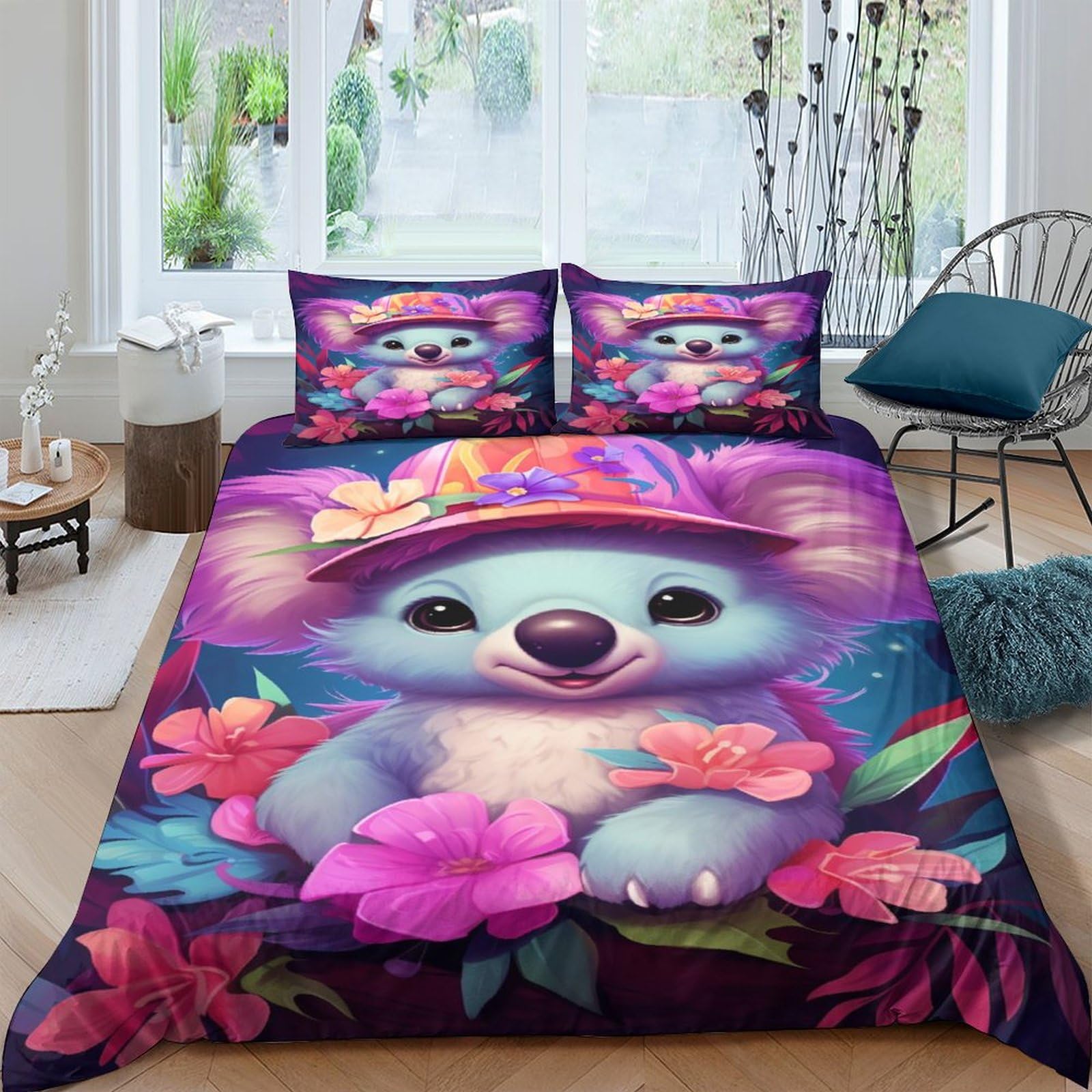 Housse de couette Loutre 200x200cm en microfibre douce avec 2 taies d'oreiller