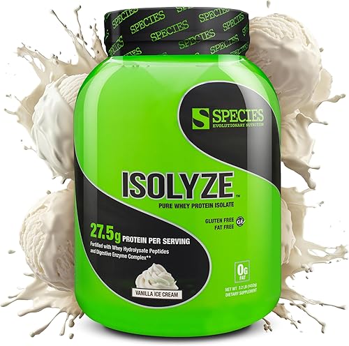 Species Nutrition Isolyze - Proteína de suero en polvo, 100% proteína aislada de suero de leche, proteína de suero para construcción muscular, 0.71