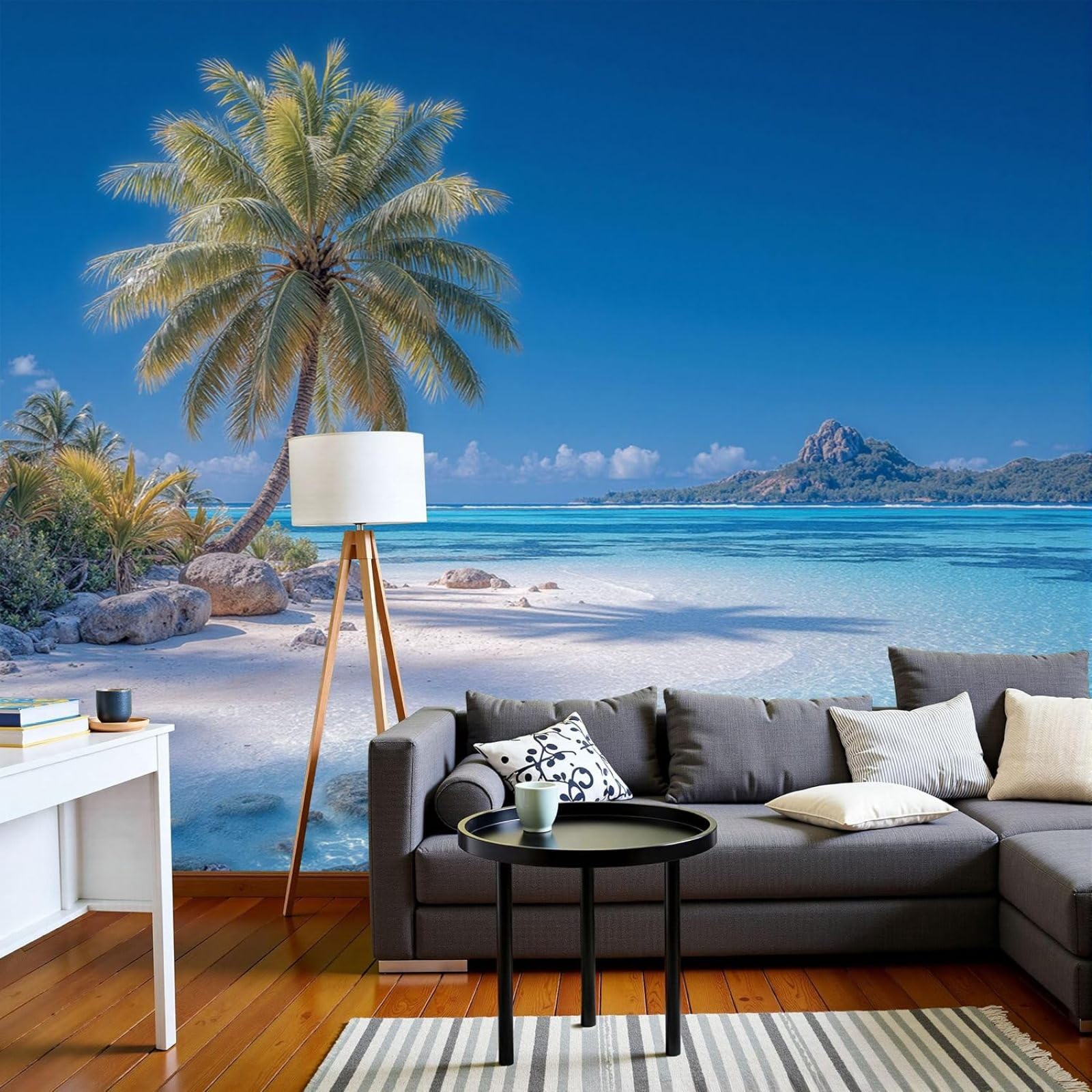 Photo wallpaper Beach Coconut Palms - Tropical Islands Wall Decor Modern Sky Blue Non-woven for Living Room Bedroom Children's Room Wall Decor, 400cm x 280cm Stickers - Frameless Painting - Poster