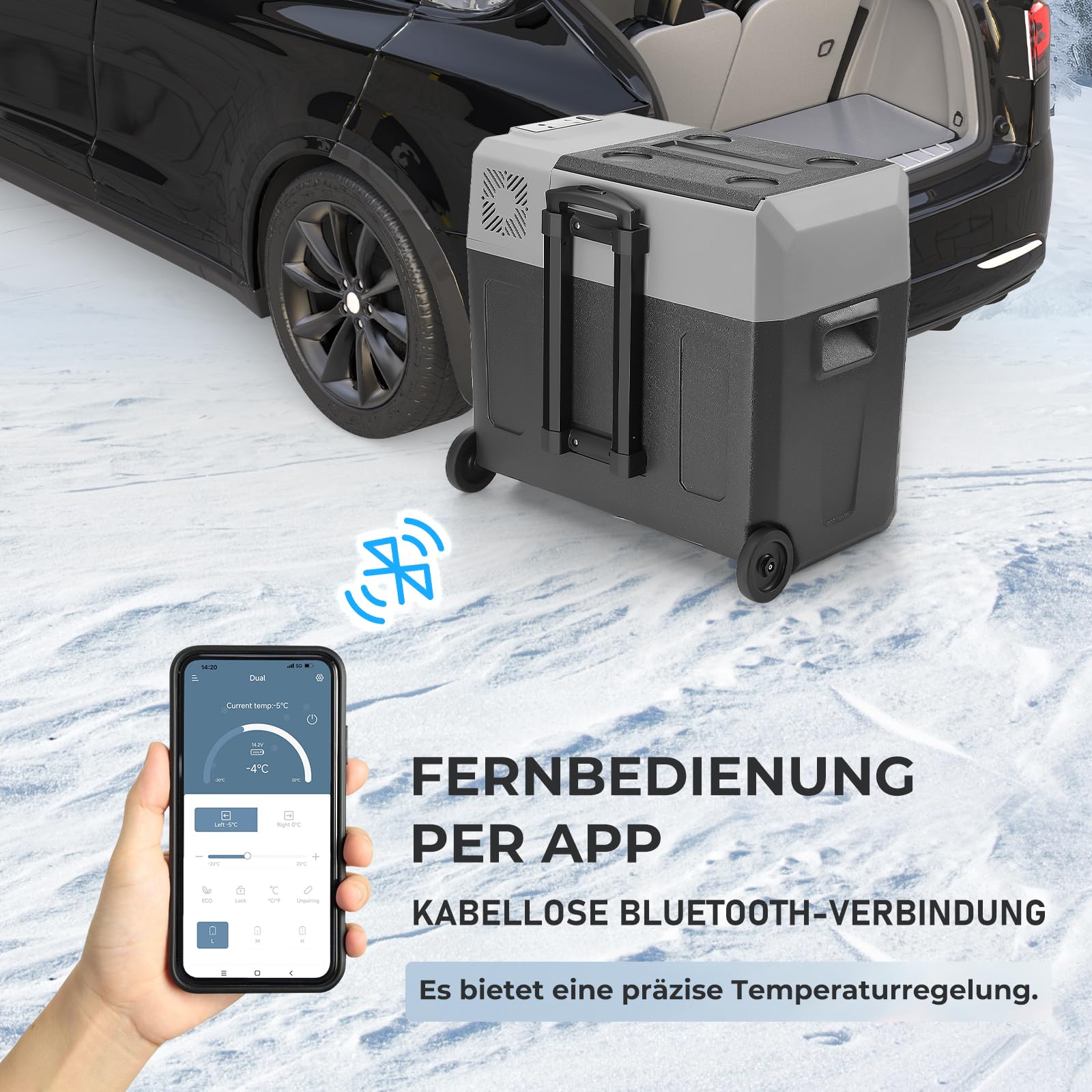 Przenośna lodówka z kompresorem, 50 l, 12 V, 24 V, 230 V, przenośna, mała zamrażarka do -20 °C, do samochodu, na kemping, ciężarówkę, łódź i gniazdko z przyłączem USB, drążek teleskopowy
