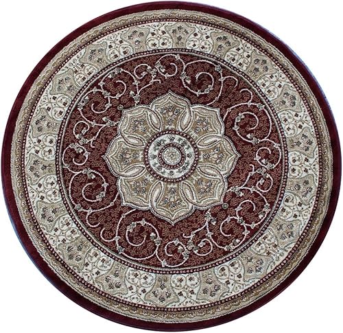 Miniatura 6 de Masada Rugs - Alfombra tradicional con diseño 404 borgoña (7 pies 3 pulgadas x 7 pies 3 pulgadas) redonda