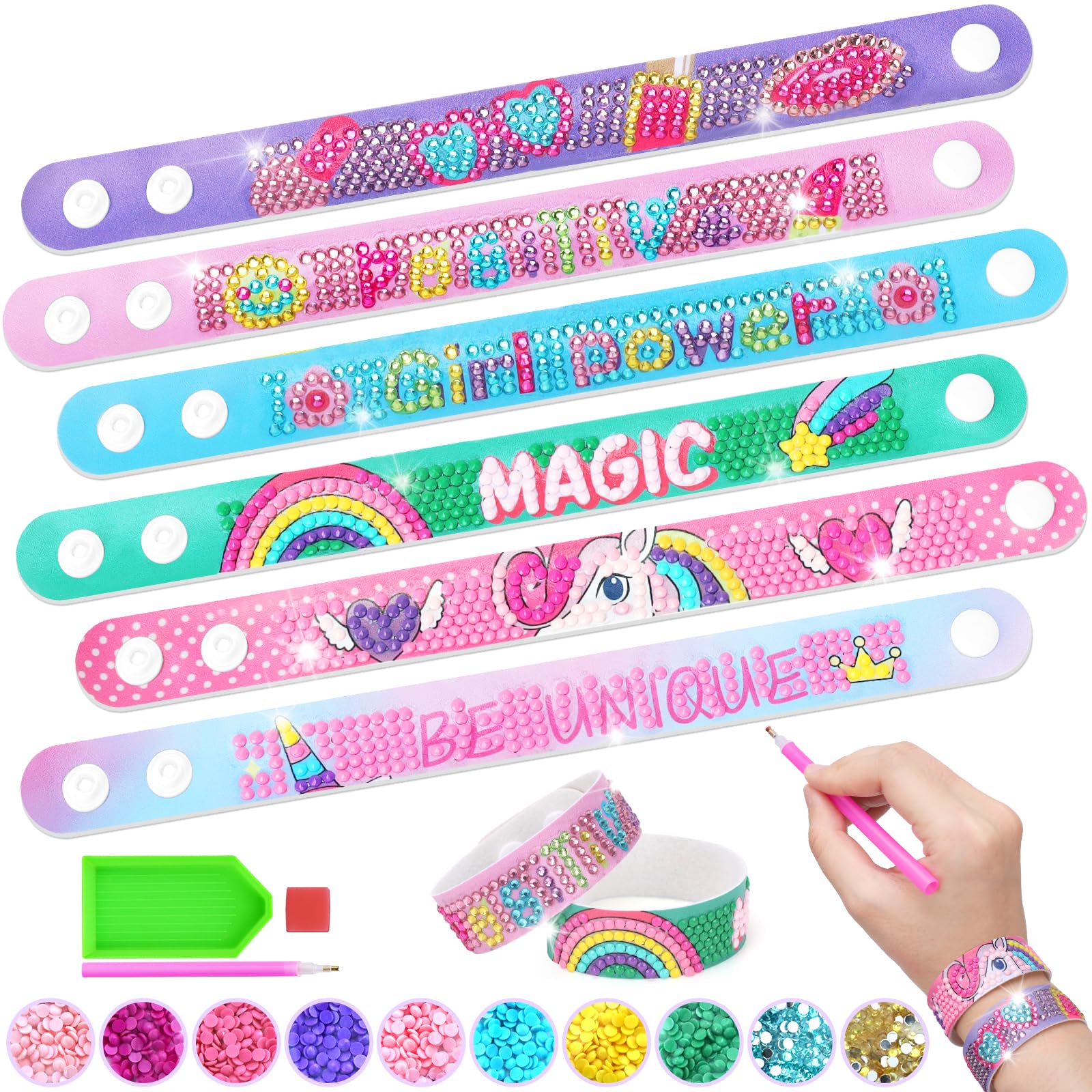 pearoft 6 Pack Unicorn Jewellery Bracelet Making Kit for Girls Birthday Presents - Creative Arts and Crafts for Kids