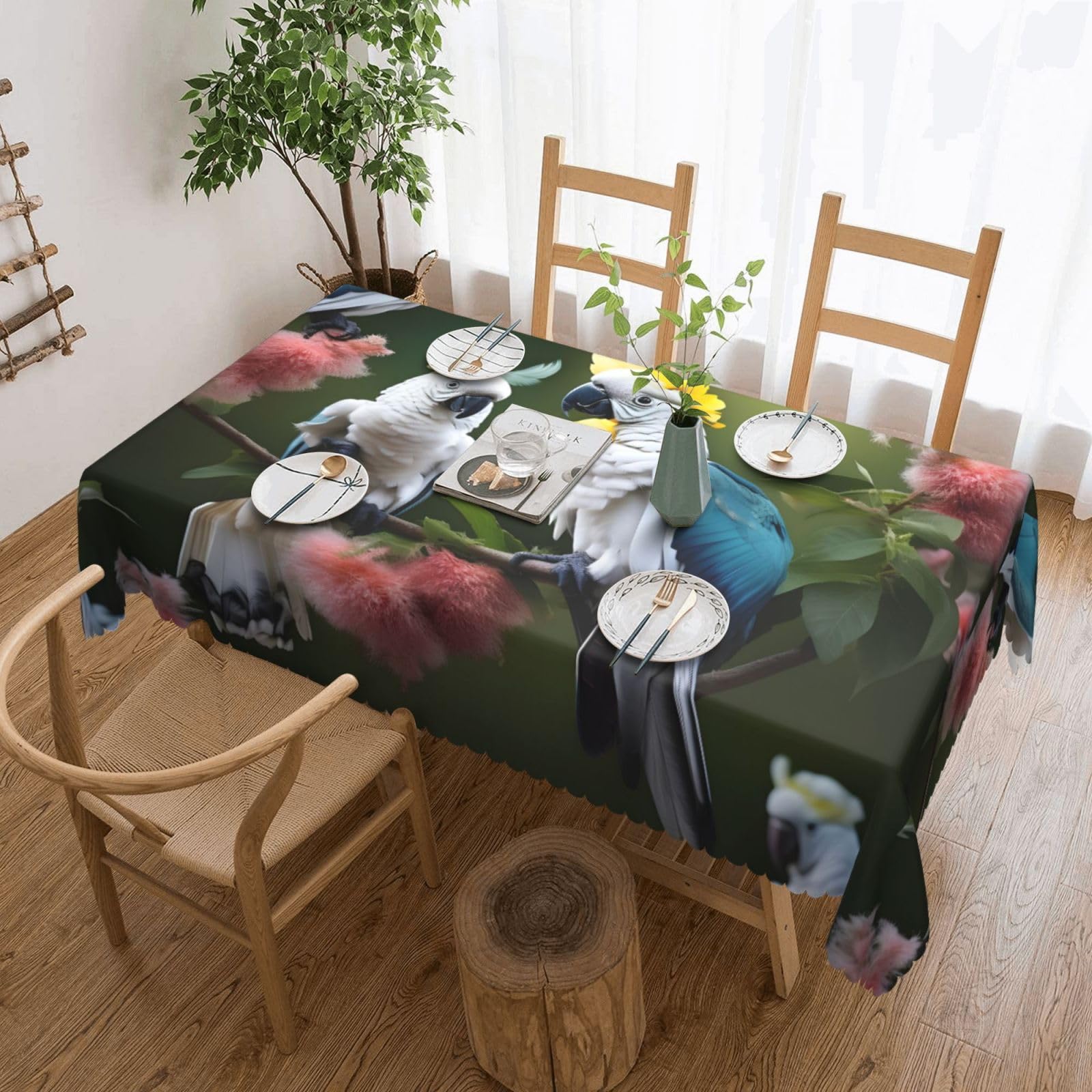 Nappe de table imprimé cacatoès grand format lavable pour événements et buffets