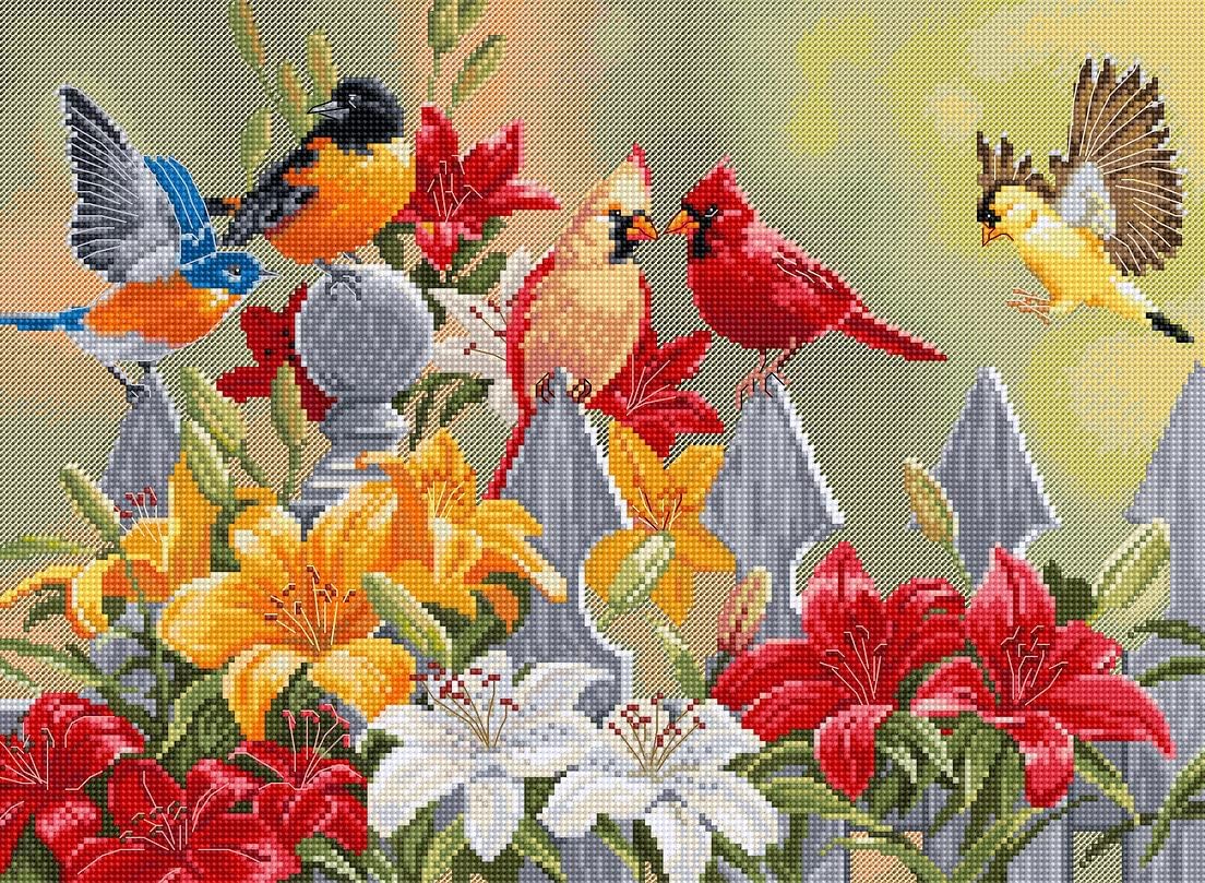 Luca-S Cross Stitch Kit - Backyard Birds with Daylilies, BU5024