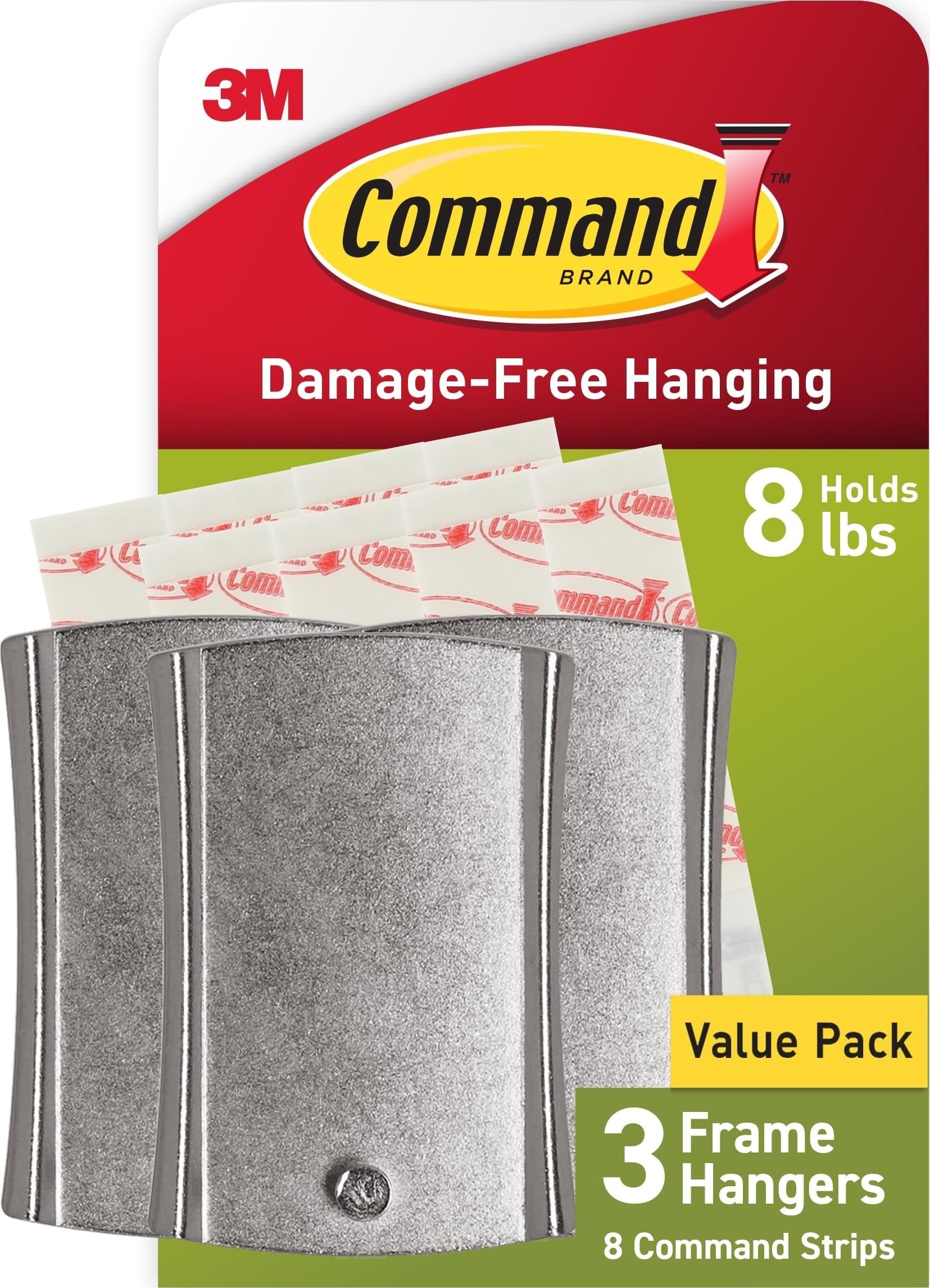 Command PH048-3NA Universal Frame Hanger, Holds 8 lbs, White, Decorate Damage-Free, Easy to Open Packaging, Jumbo, 3