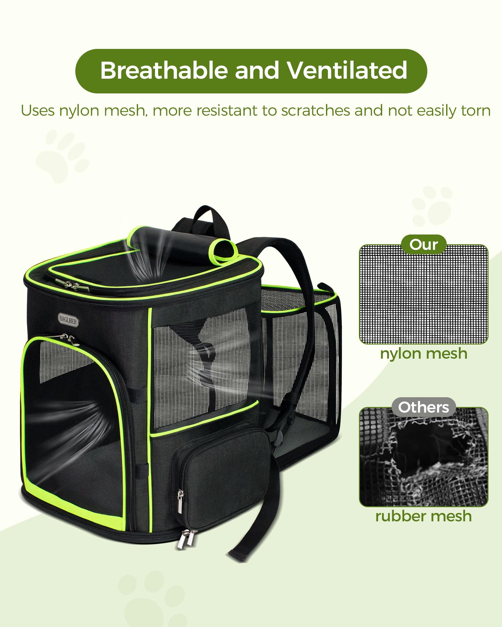BAGLHER Expandable Cat Carrier Backpacks, Retractable Pet Carrier Backpack for Small Dogs & Cats with Breathable Mesh, Travel Bag Up to 18 Lbs for Hiking Camping Outdoor - Green - image 6