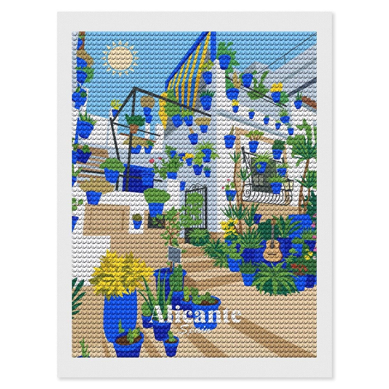 Junmoney Alicante Spain Diamond Painting Kit 12"x16", Adhesive Canvas, Home Wall Decor, for Beginners, Birthday Gift, Full Kit Included