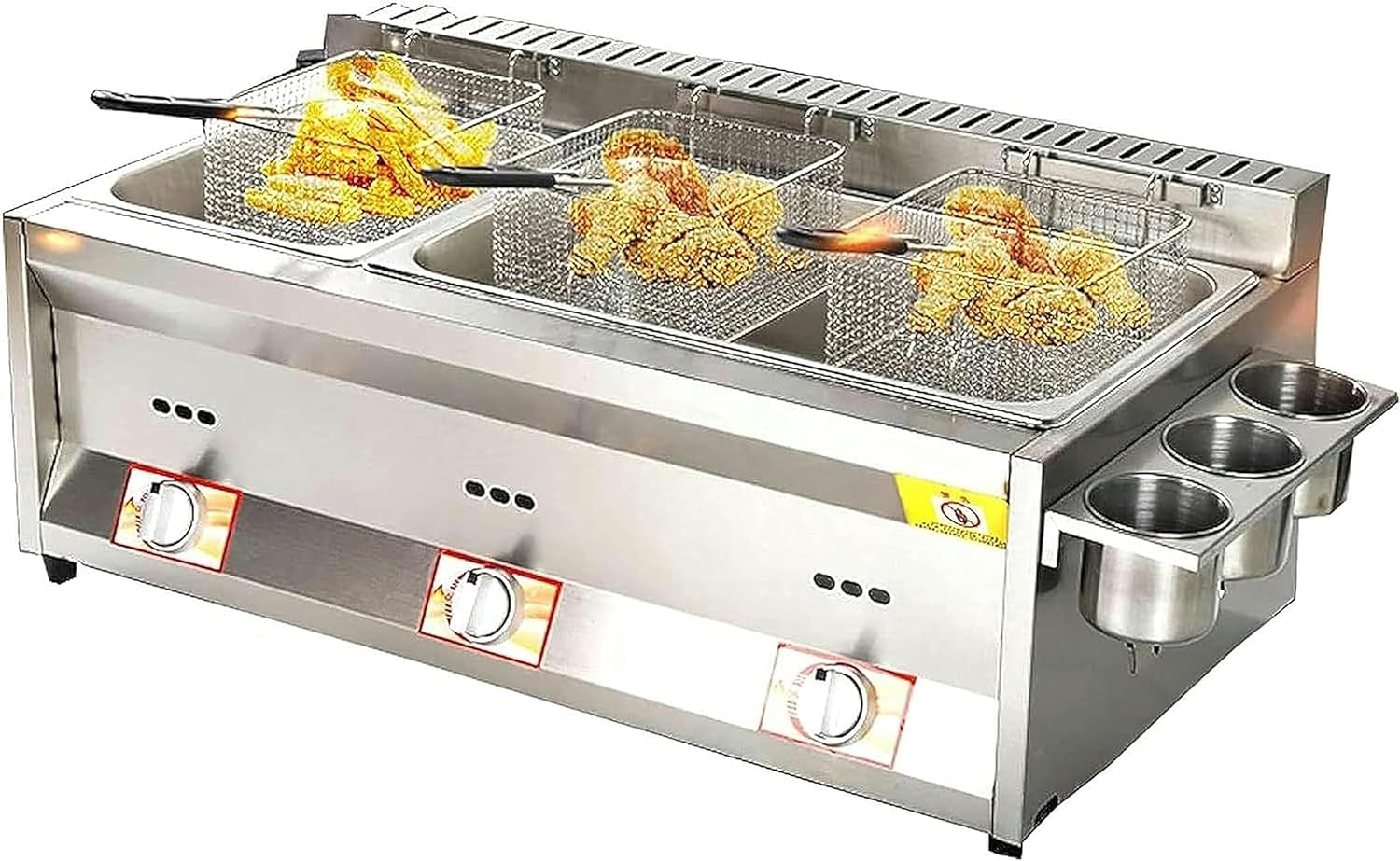 XENITE 10L *3 Deep Fryer Commercial Gas Manual Temperature Adjustment Stainless Steel Infrared Energy-Saving with Removable Basket Chip Fryer